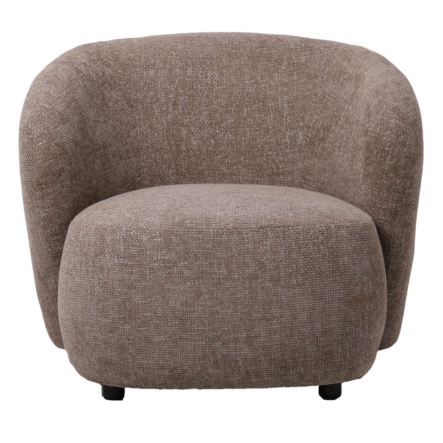 Sessel Aphrodite in Taupe, mit weicher Mink-Stoffpolsterung, bietet ein einladendes und komfortables Sitzerlebnis.