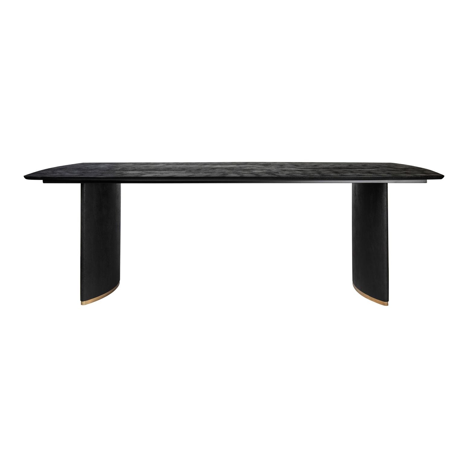 Ostara Black Esstisch aus Mangoholz, Draufsicht mit Detailansicht der goldenen Metallakzente