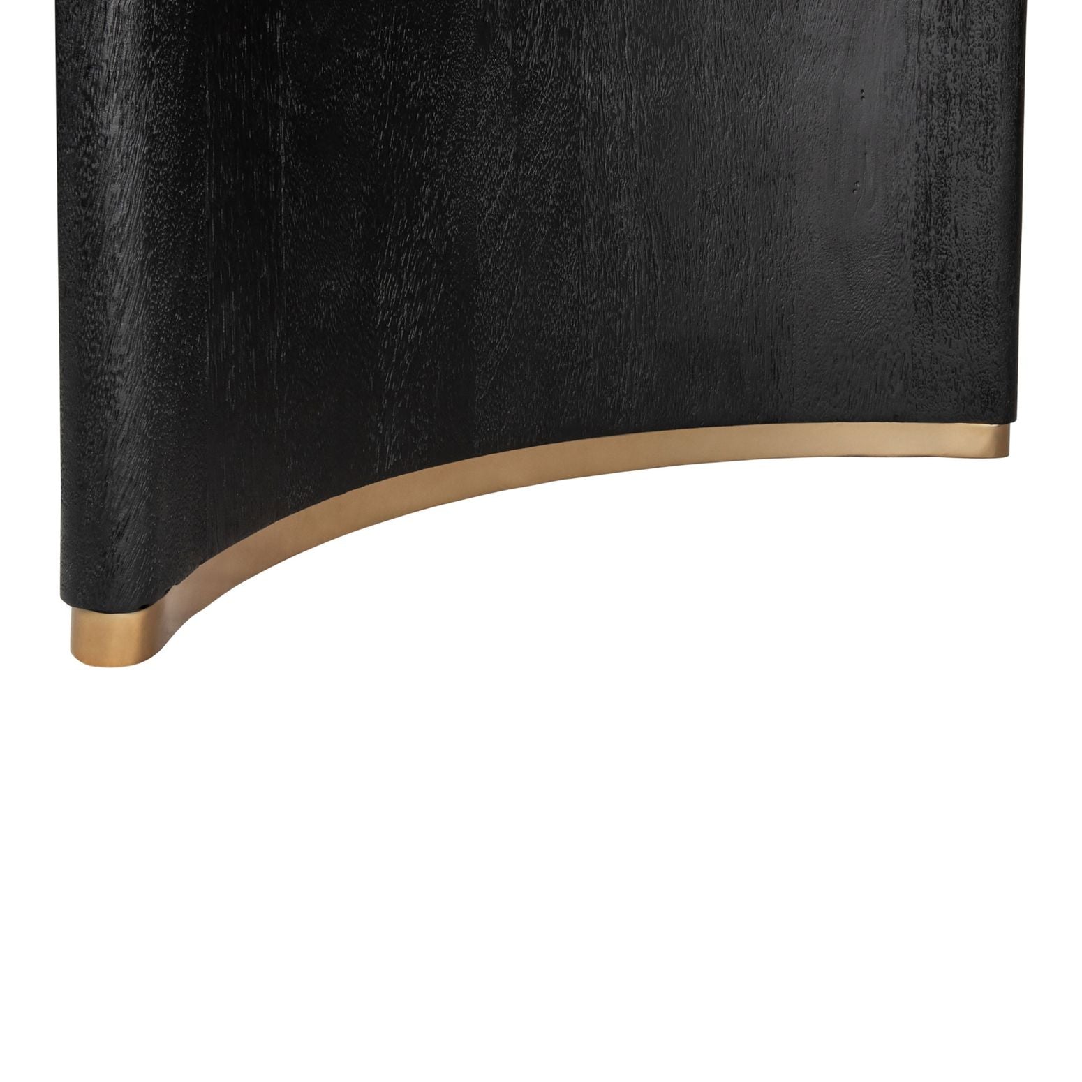 Ostara Black Esstisch aus Mangoholz, Draufsicht mit Detailansicht der goldenen Metallakzente