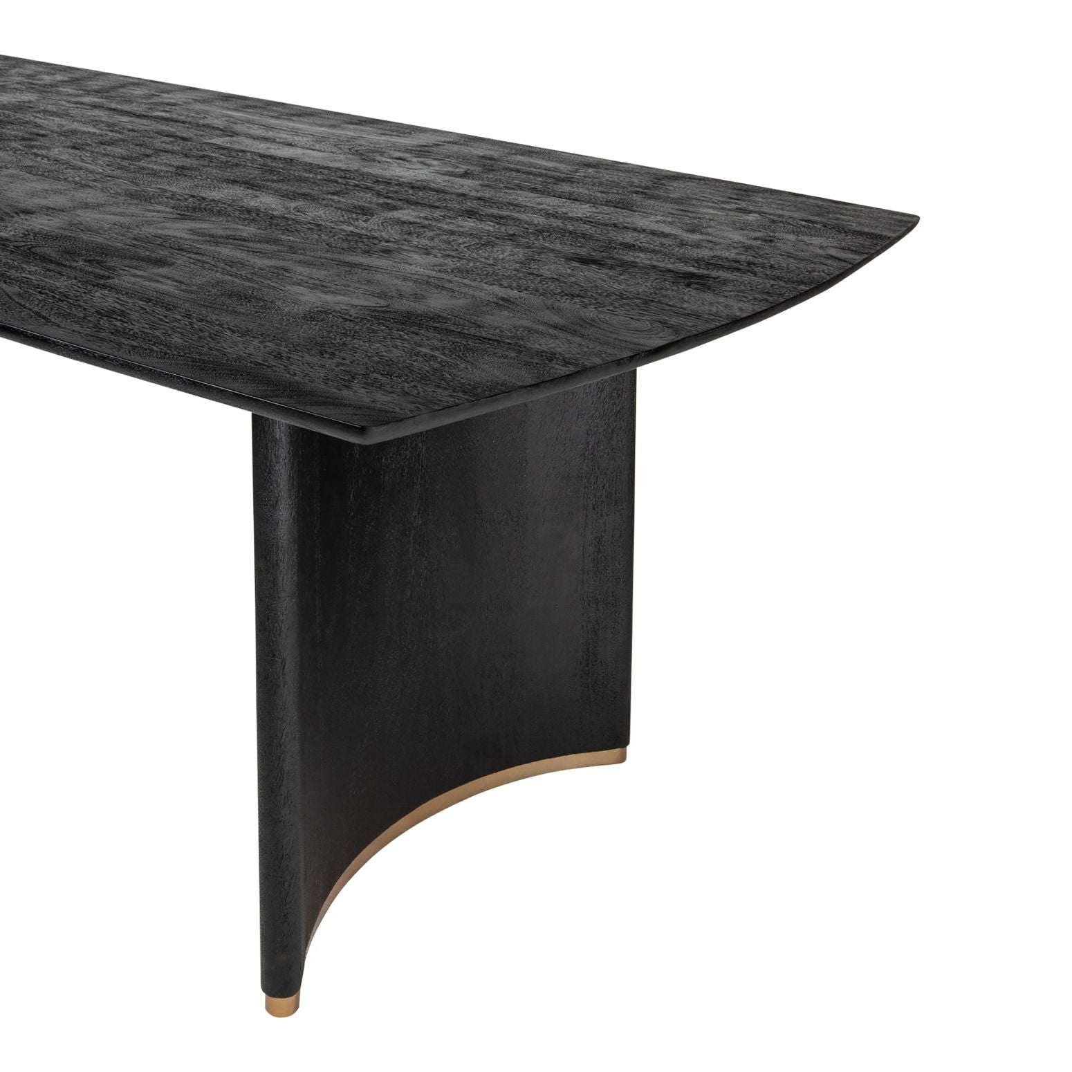 Ostara Black Esstisch aus Mangoholz, Draufsicht mit Detailansicht der goldenen Metallakzente