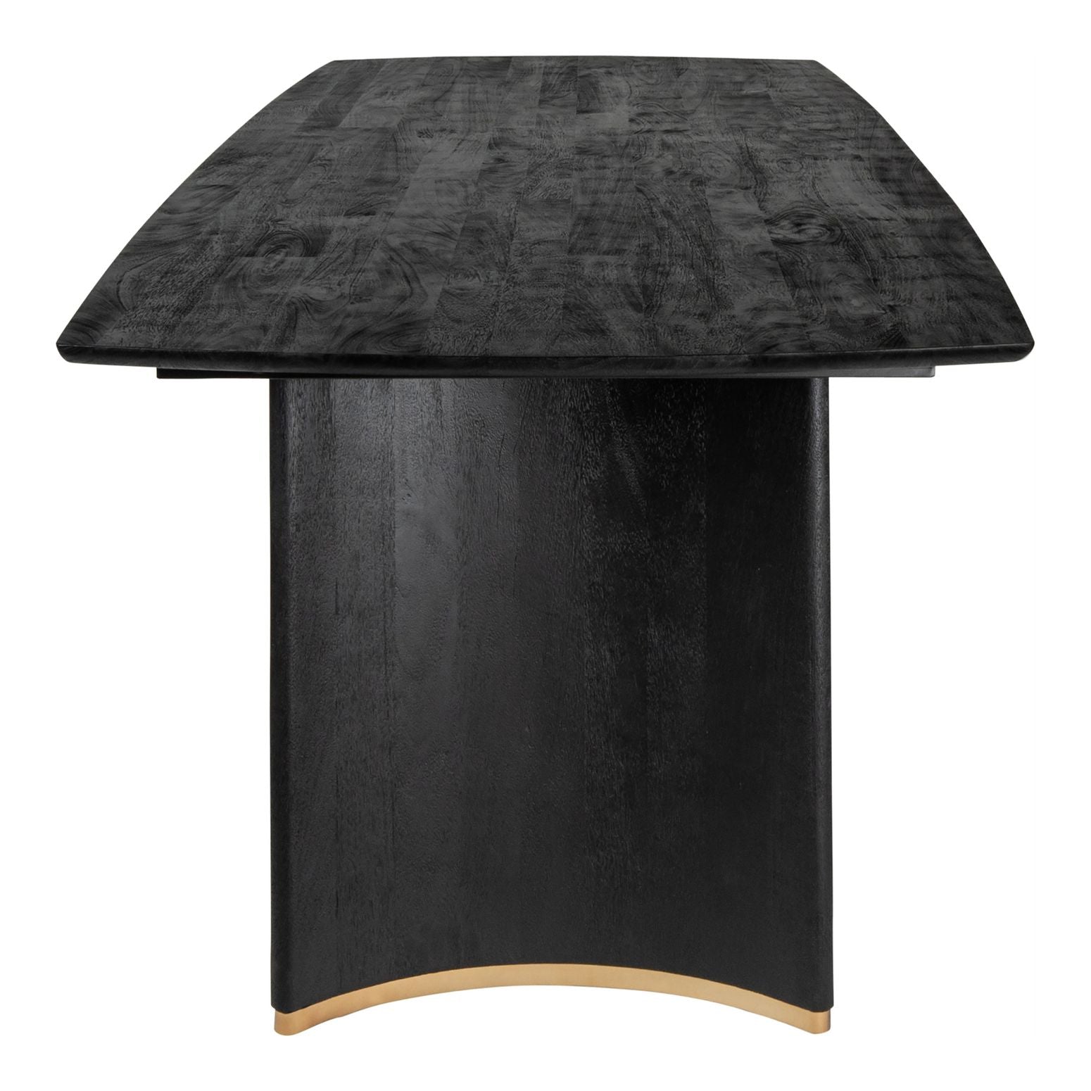 Ostara Black Esstisch aus Mangoholz mit goldenen Metallfüßen, seitliche Ansicht