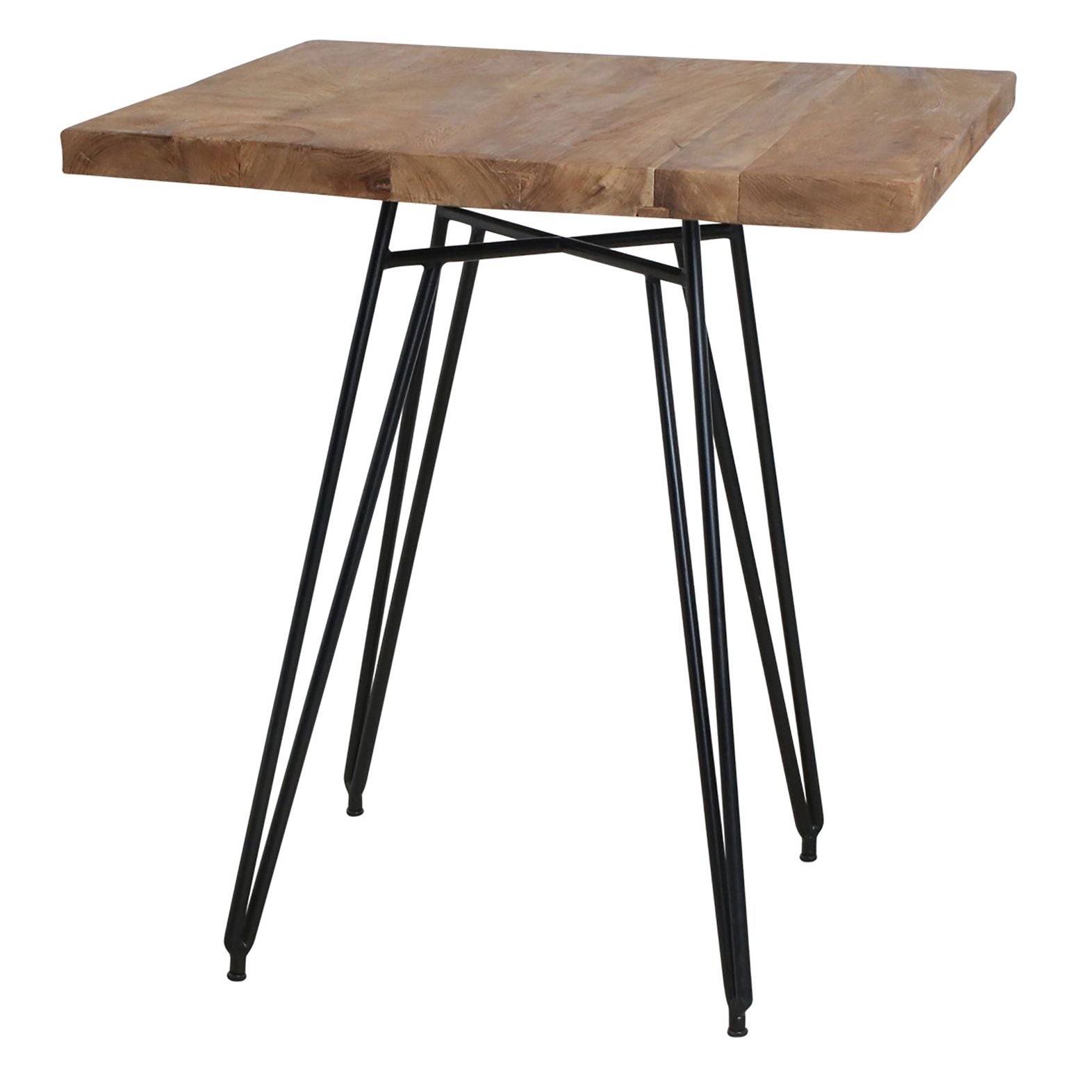 Loft Bistrotisch "Metro Square" mit Teakholzplatte natur und schwarzem Metallgestell, ideal für Cafés und Bistros, Maße 70x70x79 cm.