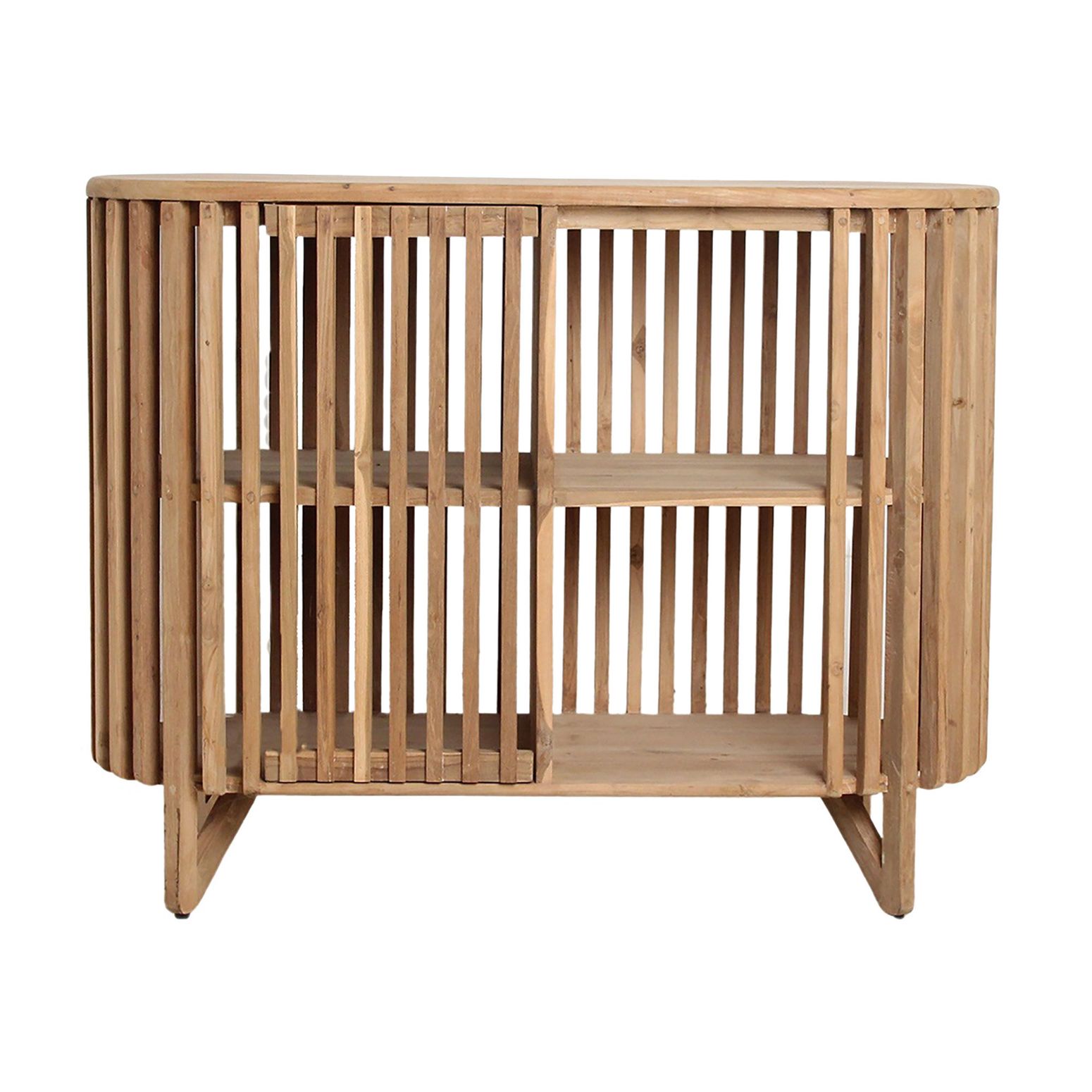 Loovre kleines Sideboard aus FSC-zertifiziertem recyceltem Teakholz mit Lattenkonstruktion, bietet stilvolle Aufbewahrung, Maße 116x45x90 cm.