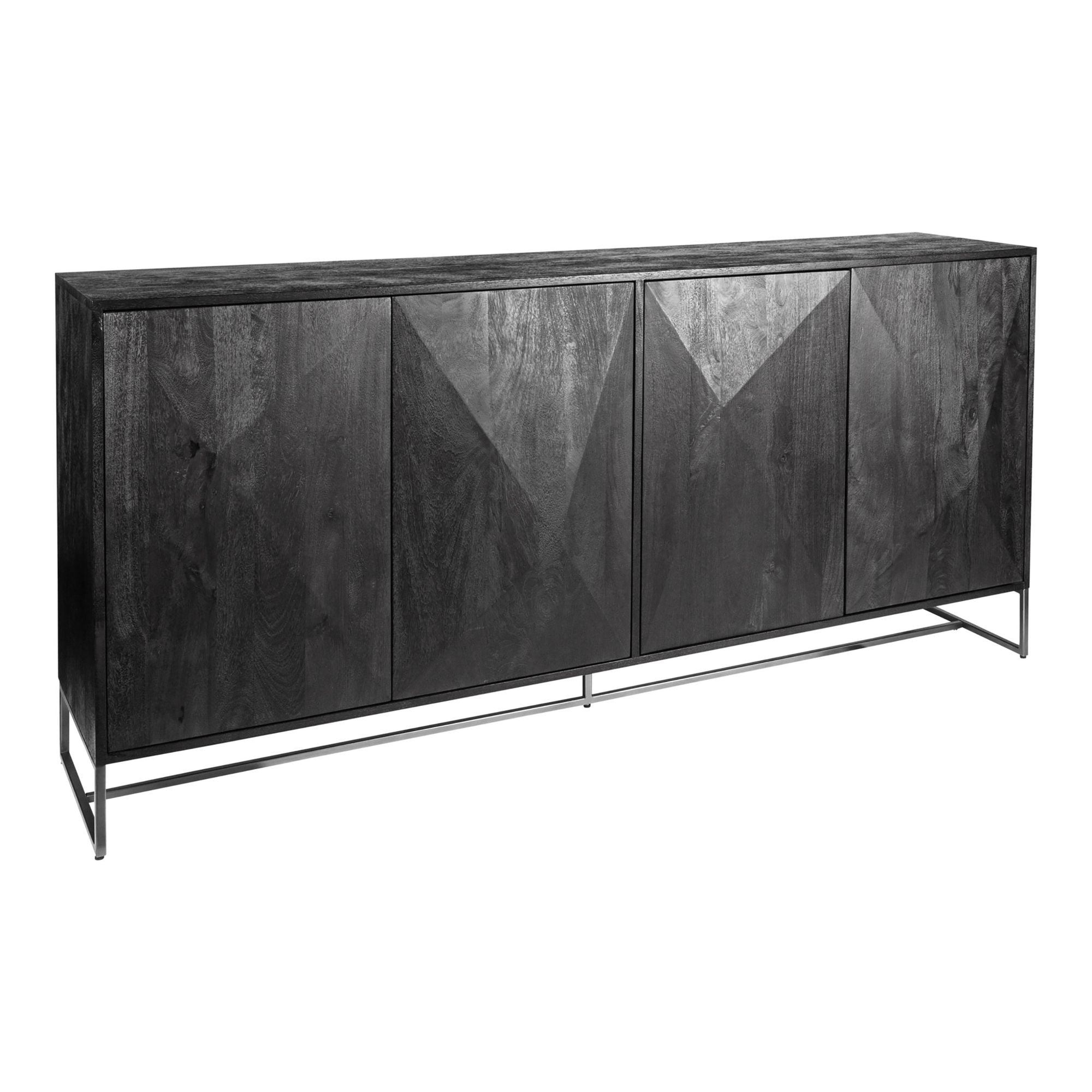 PTMD Onyx Sideboard in Schwarz mit Metallbeinen und strukturierter Holzoberfläche