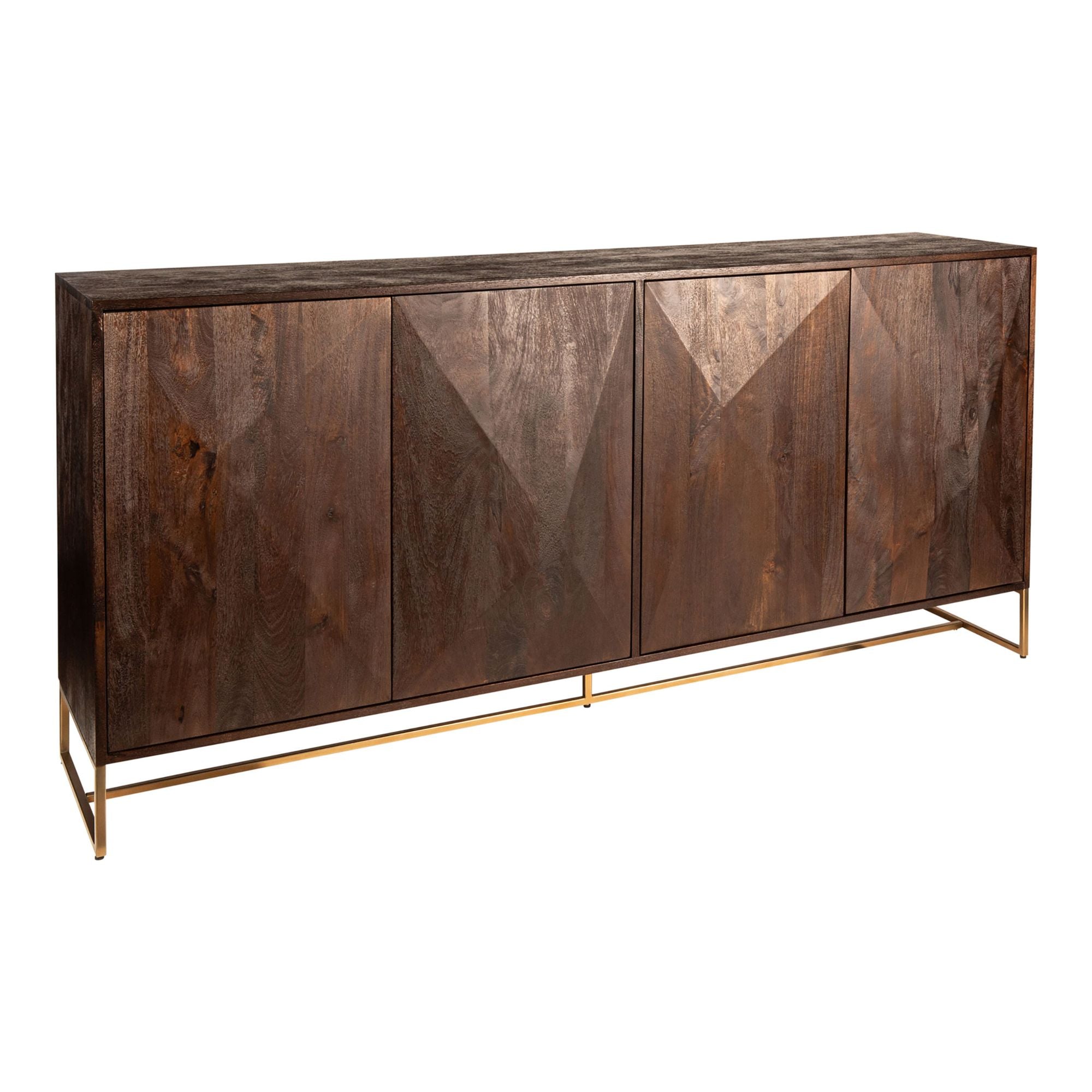 Elegantes PTMD Onyx Sideboard in Braun mit goldfarbenen Metallfüßen und strukturierten Fronttüren
