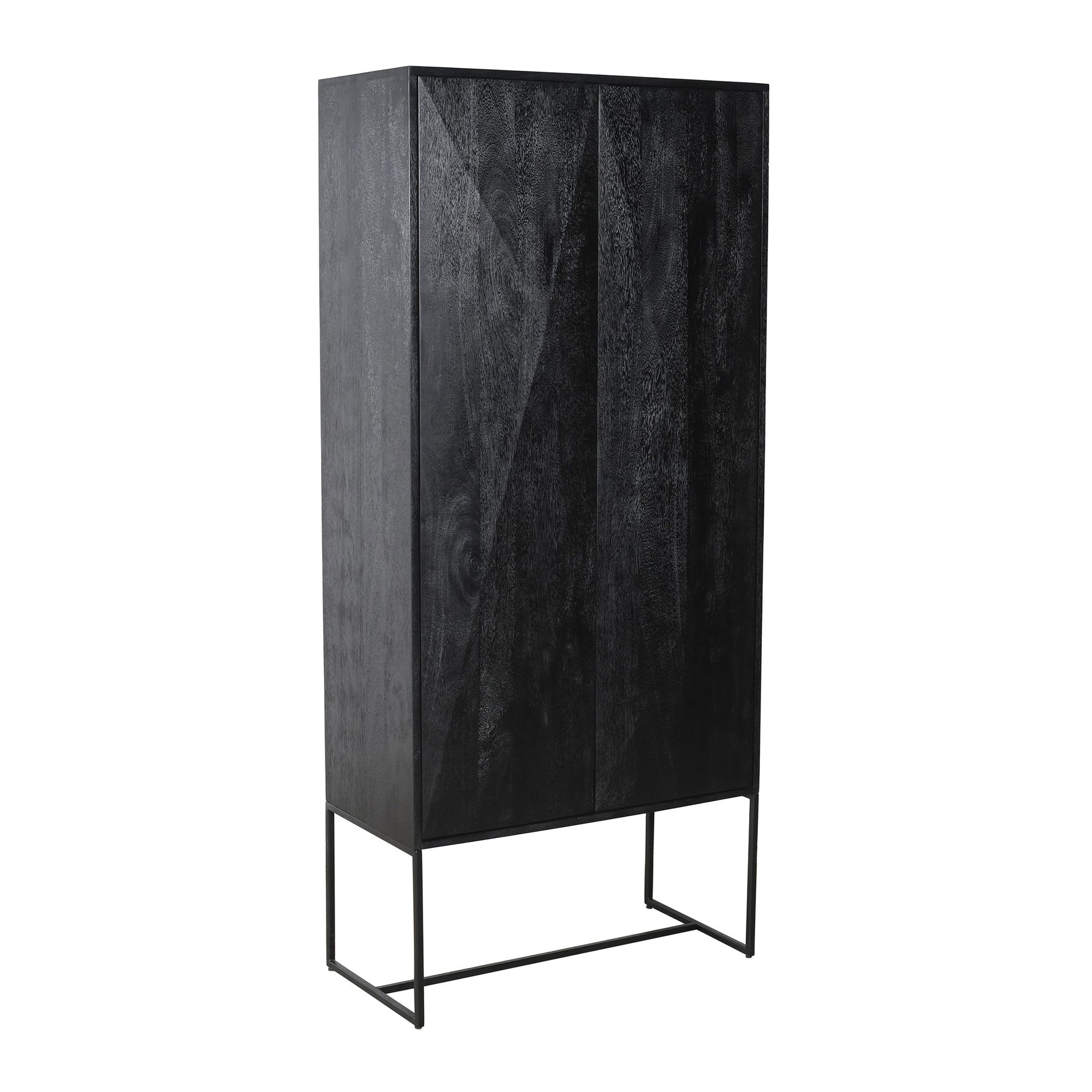 PTMD Onyx Cabinet 2-Türig in elegantem Schwarz, unterstützt durch ein schlankes Metallgestell