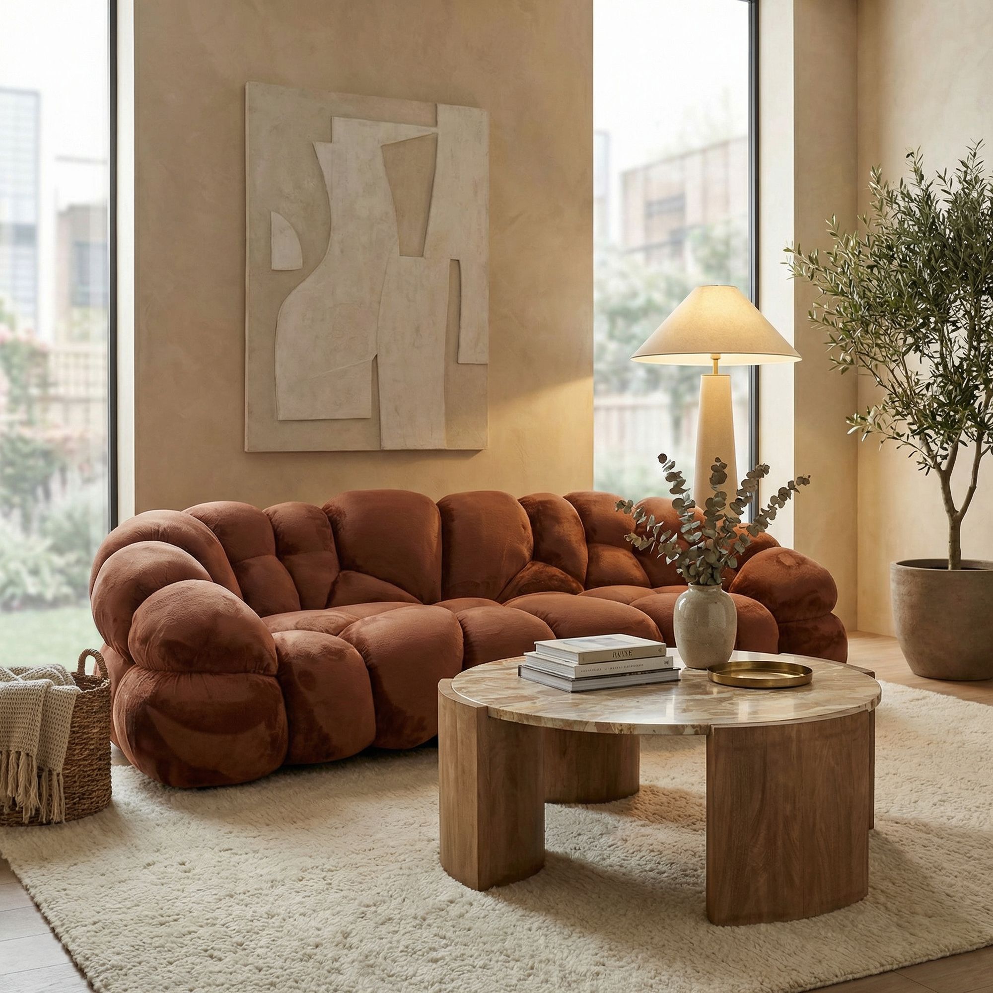 Gesamtansicht des Nubibus Sofas in Orange (Pumkin), ausgestellt in einem stilvollen Wohnambiente | PTMD bei STUFF Shop kaufen