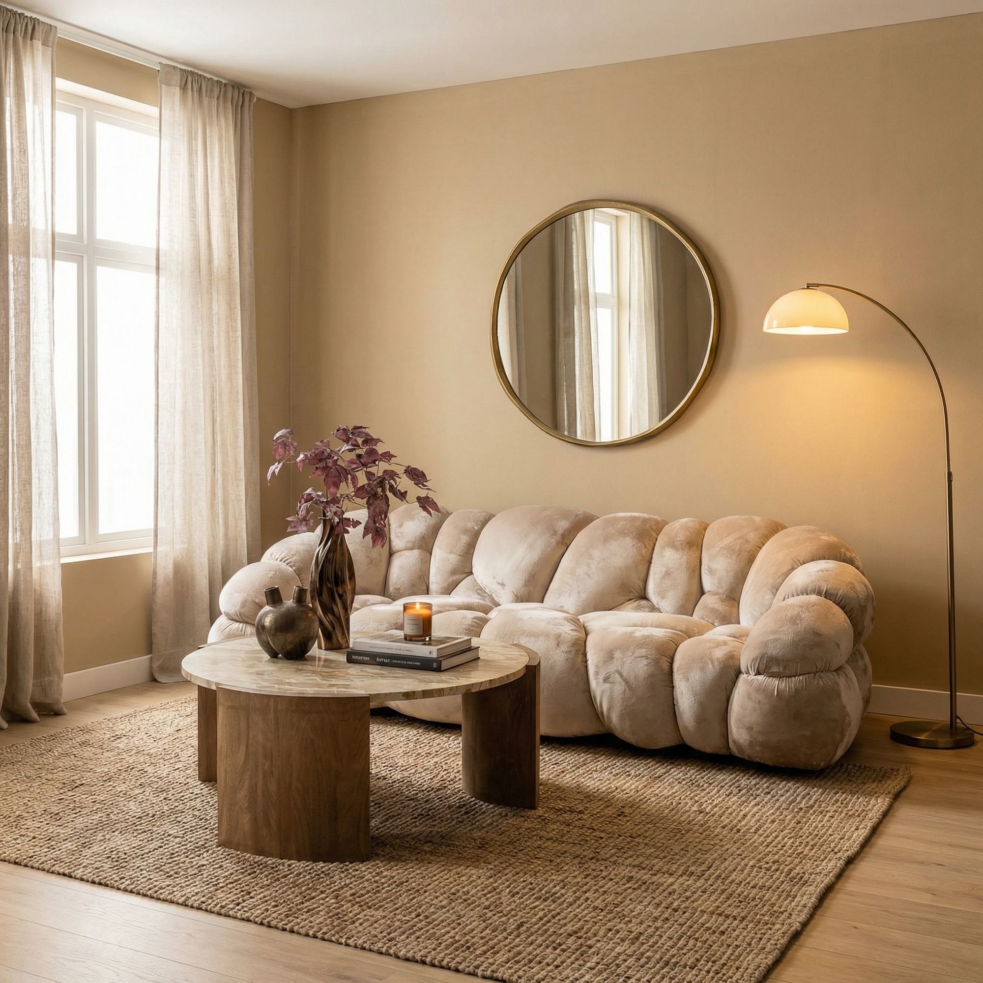 Gesamtansicht des Nubibus Sofas in Beige, ausgestellt in einem stilvollen Wohnambiente | PTMD bei STUFF Shop kaufen