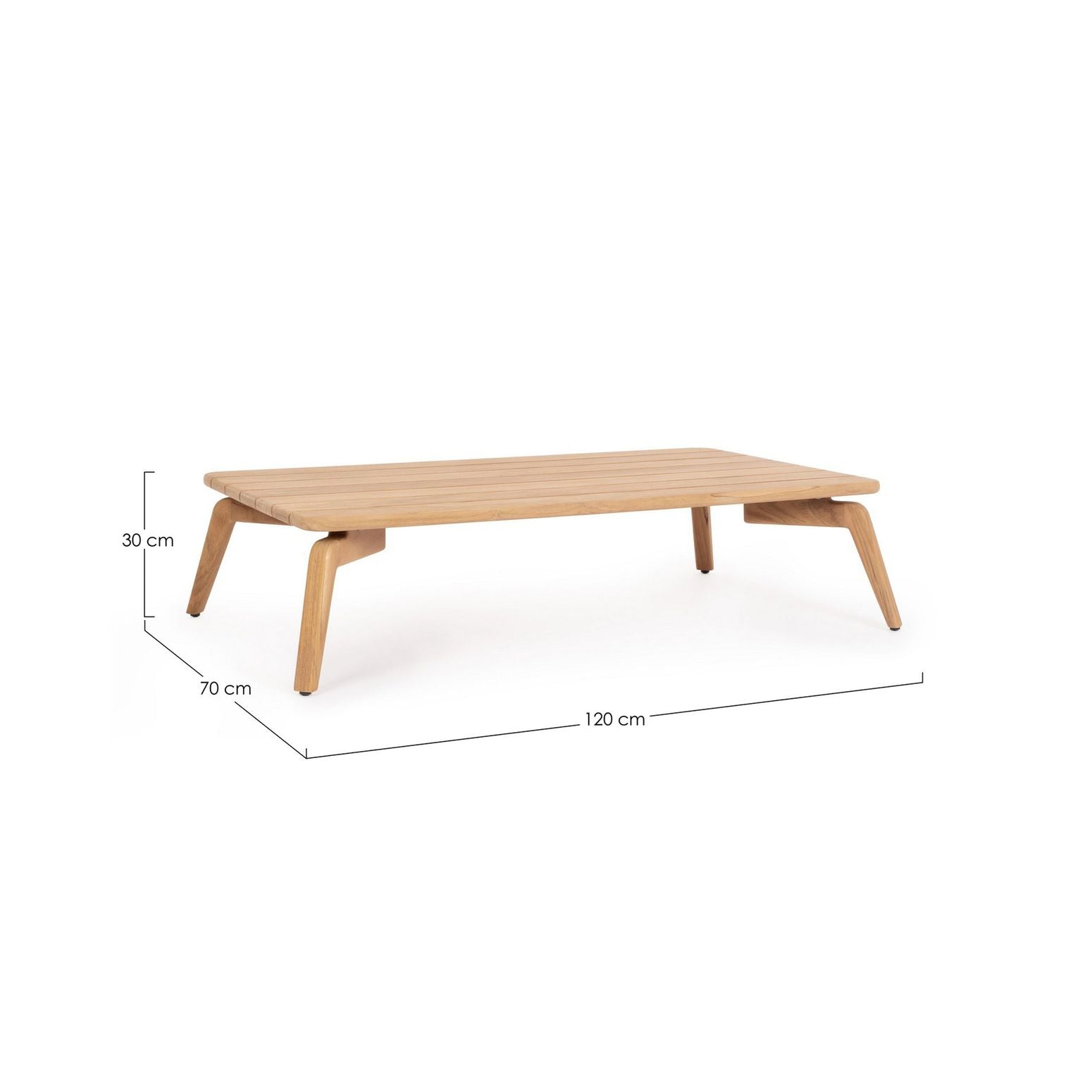 Maßangaben des Couchtischs Tamires Outdoor, 120x70x30 cm, in einem klaren, modernen Design.