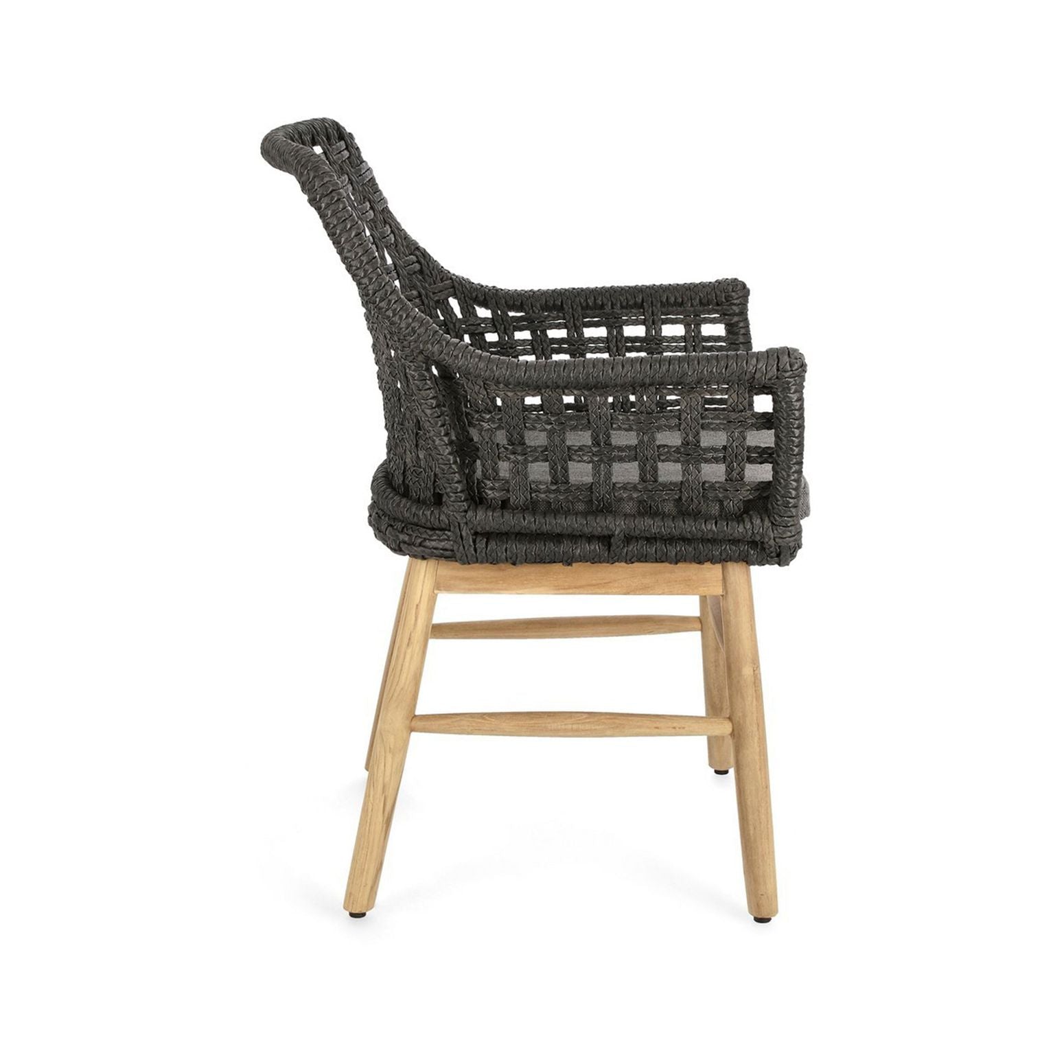 Seite des Stuhl Wilson Outdoor in Anthrazit mit Detailansicht des Geflechts