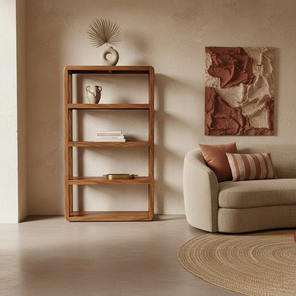 Mangoholz-Regal STUFF Loft in einem modern gestalteten Raum