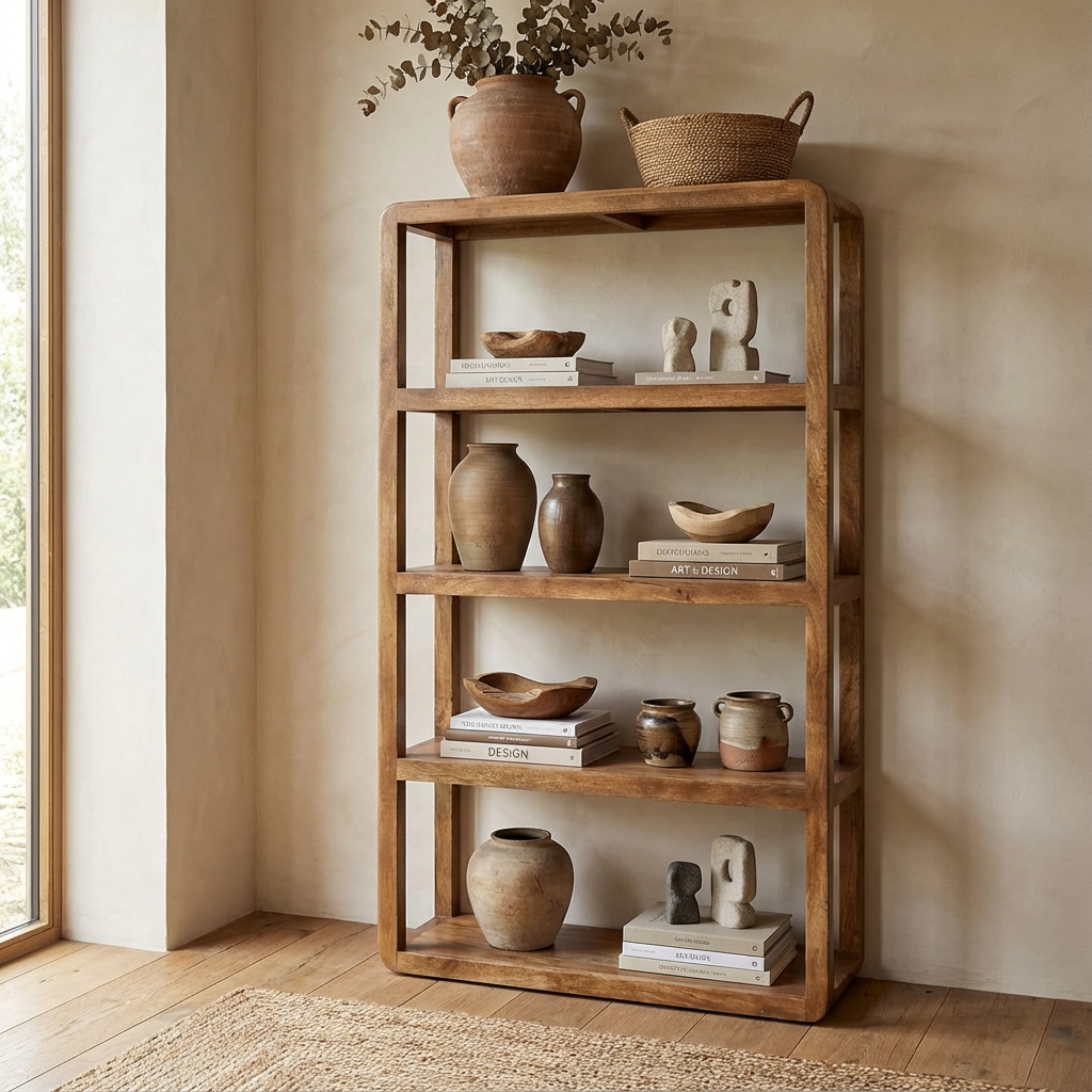 Mangoholz-Regal STUFF Loft in einem modern gestalteten Raum