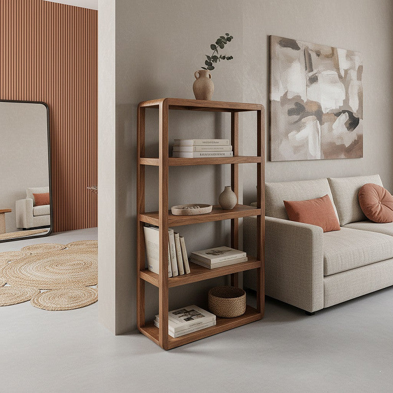 Mangoholz-Regal STUFF Loft in einem modern gestalteten Raum