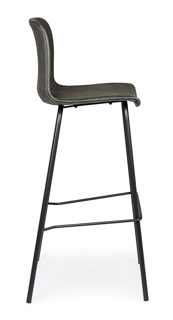 Barhocker Kyra Seitenansicht mit anthrazitfarbener PU-Ledersitzfläche und Metallgestell.