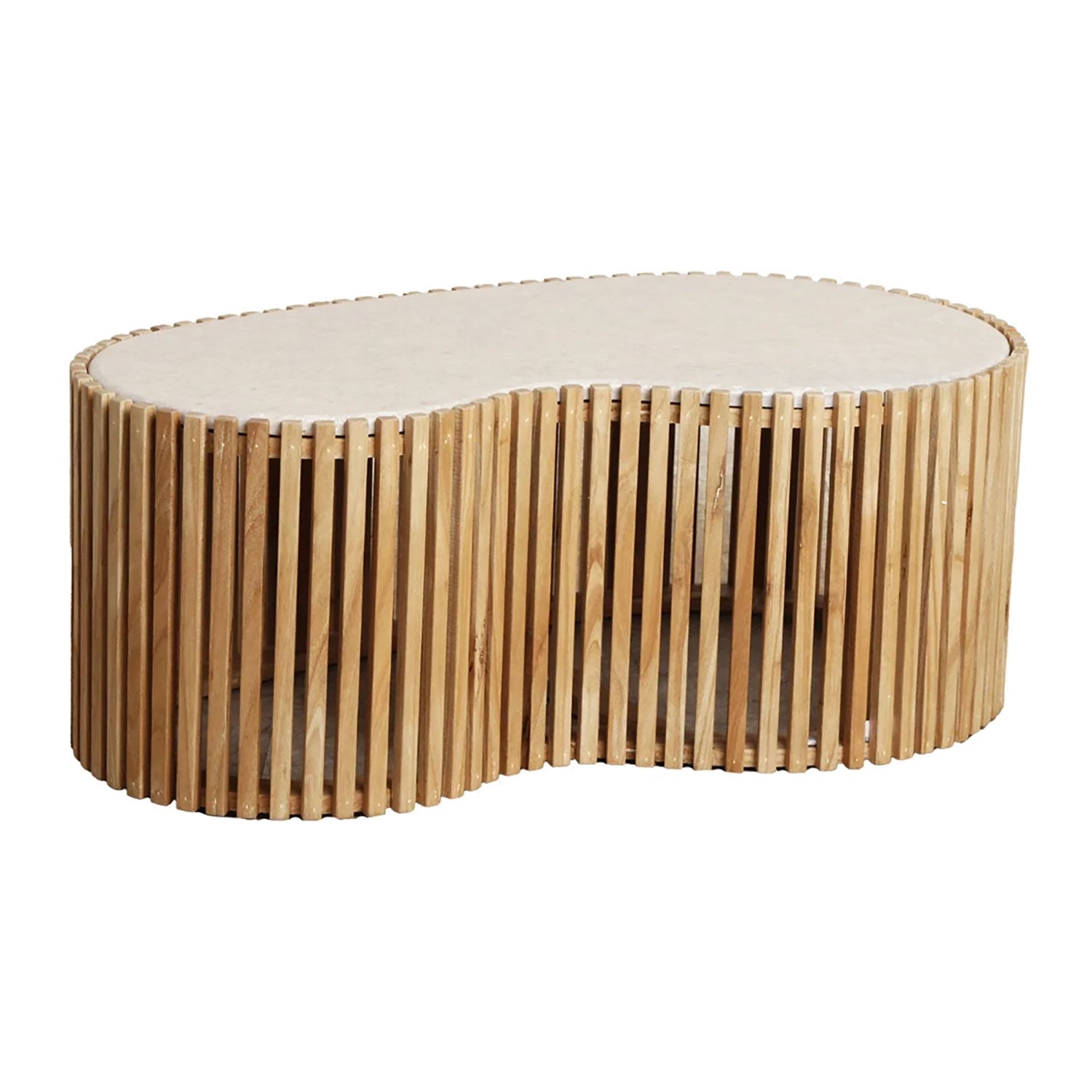 Infinity Marble Coffee Table "Elegance" mit natürlicher Marmorplatte und offenem Sungkai-Holzgestell