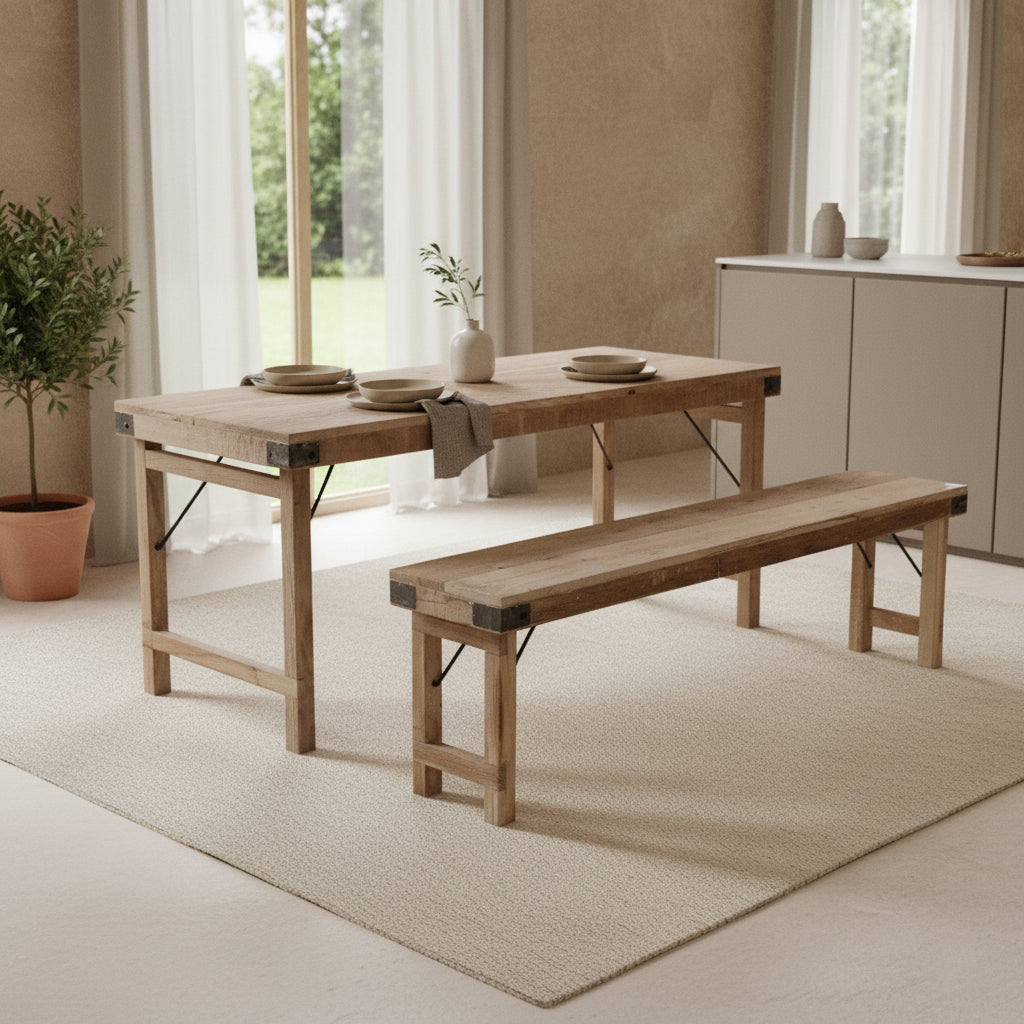 Schmaler Klapptisch aus recyceltem Altholz mit Limewash-Finish | STUFF Shop