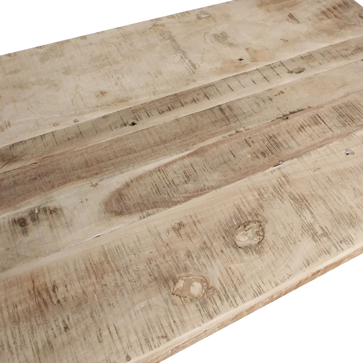 Detailansicht der Holzstruktur des Couchtisches mit Limewash-Finish