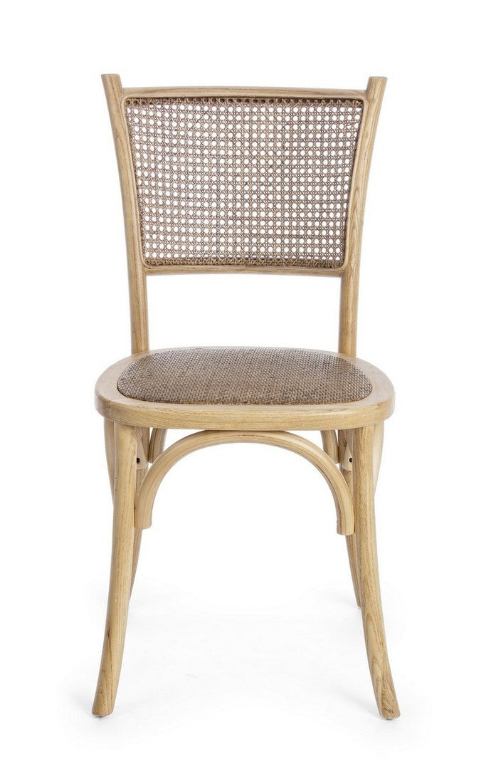 Stuhl Carrel aus Ulmenholz mit Rattan-Sitzfläche und Rückenlehne, erhältlich in Schwarz, Weiß und Natur.