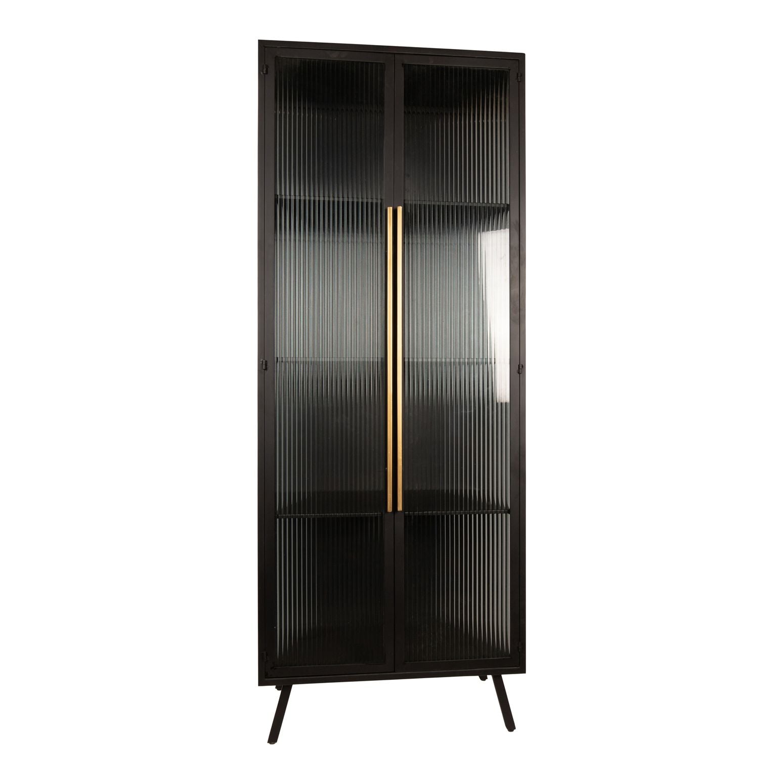 Vitrinenschrank Caeleen Black Gold mit rauchigen Glastüren und goldenem Griff