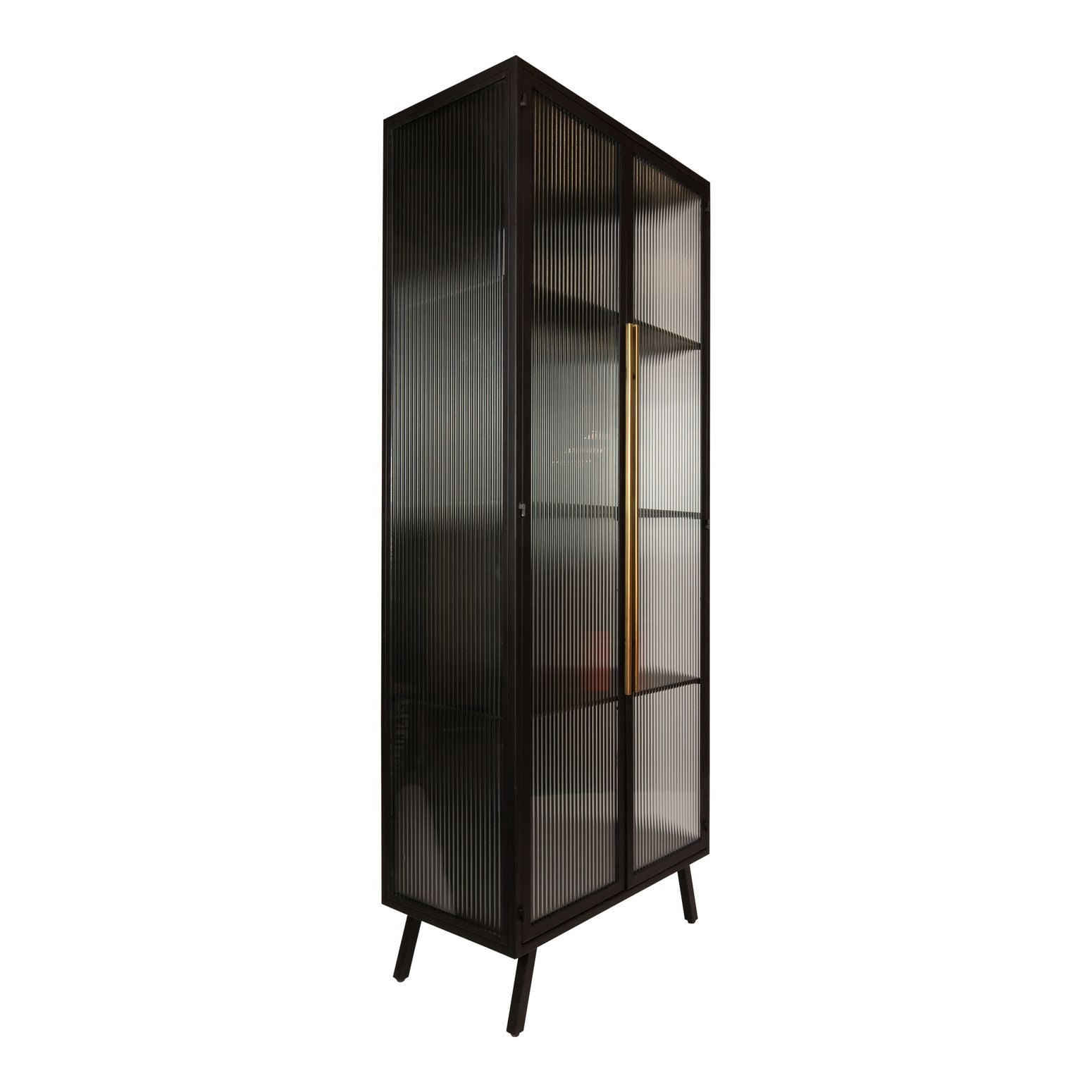Vitrinenschrank Caeleen Black Gold mit rauchigen Glastüren und goldenem Griff