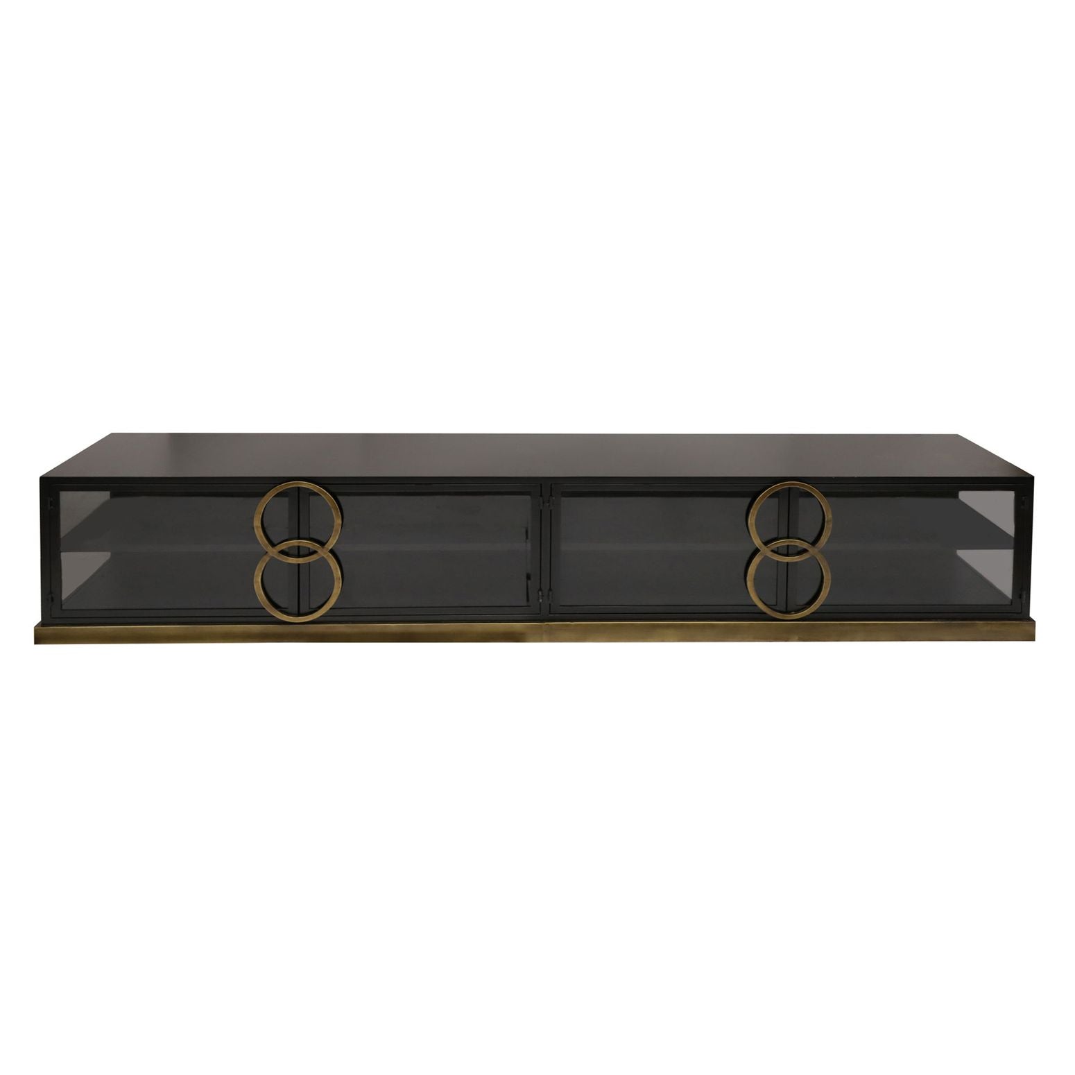 Sideboard Riho Black Gold Metal mit Rauchglastüren, 220 cm breit, modernes Design