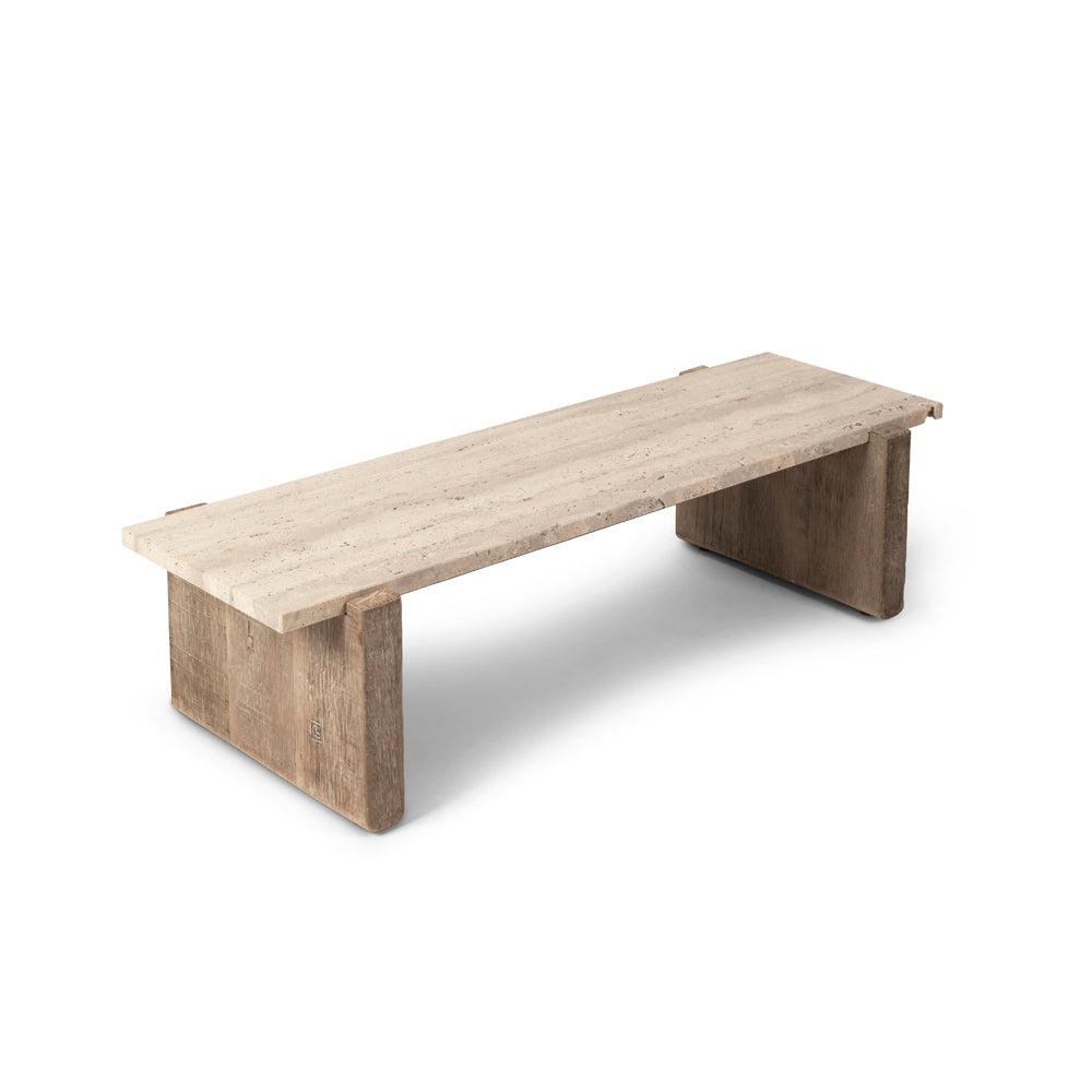 Couchtisch Bruce aus Travertinstein und Altholz von Gommaire bei STUFF Shop kaufen
