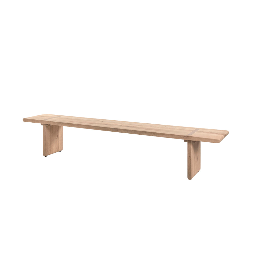 Bank Drake aus massiver Eiche in Naturfarbe, minimalistisches Design, Länge 250 cm