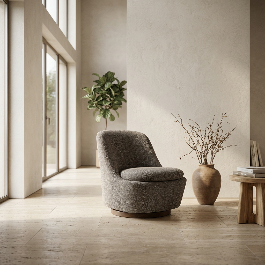 Sessel Liam Stone With in Grau, drehbar und gepolstert bei STUFF Shop 