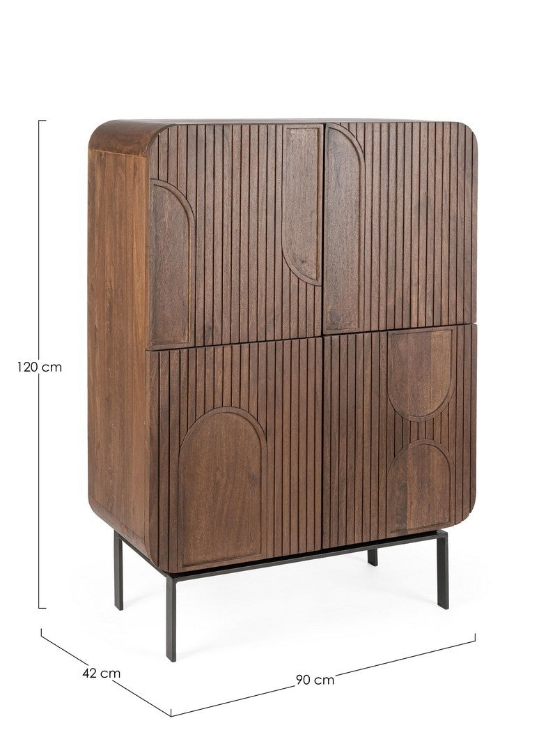 Schrank Orissa Braun aus Mangoholz mit gerillten Oberflächen und modernem Design