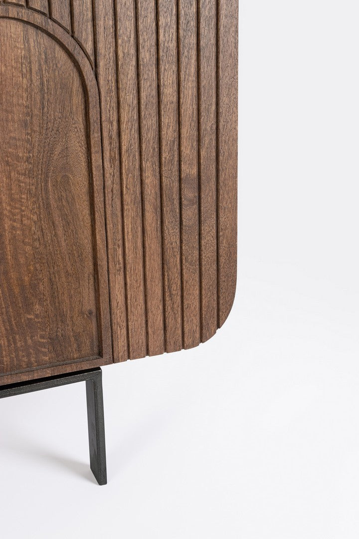 Sideboard Orissa 3-Türig Braun aus Mangoholz mit modernen gerillten Oberflächen
