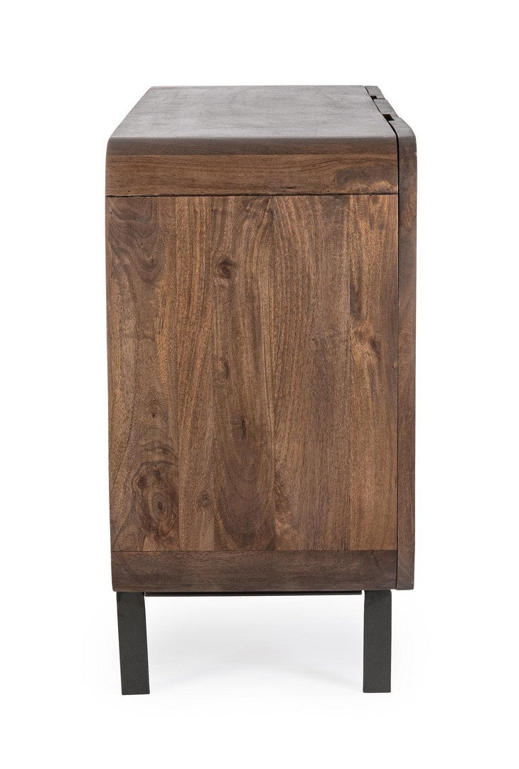 Sideboard Orissa 3-Türig Braun aus Mangoholz mit modernen gerillten Oberflächen