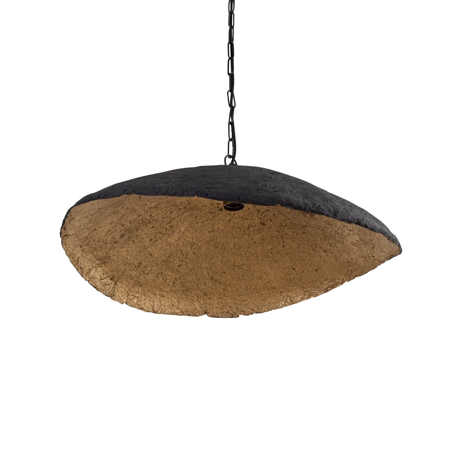 Deckenleuchte Majid Black Paper, schwarze Außenfläche mit goldener Innenseite, Wellenform.