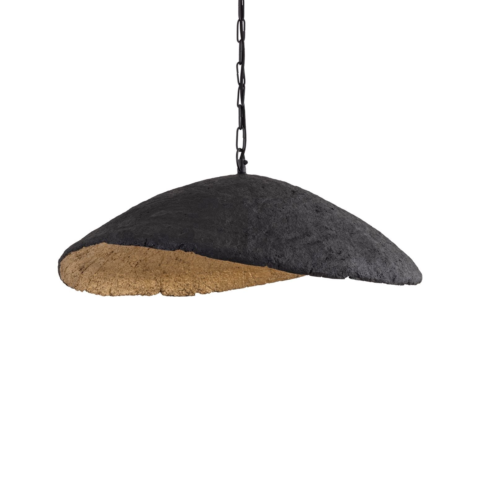 Deckenleuchte Majid Black Paper, schwarze Außenfläche mit goldener Innenseite, Wellenform.