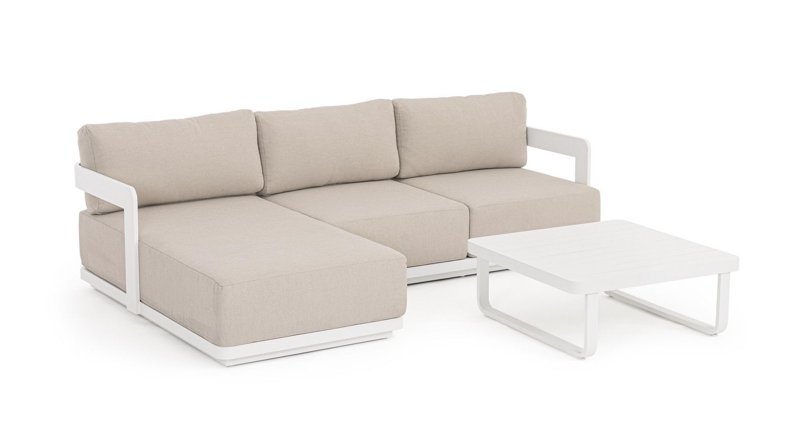 Outdoor-Sitzgruppe M-K Mariel Vapor von Bizzotto in hellem Beige mit Aluminiumgestell – modernes Loungeset für Garten & Terrasse