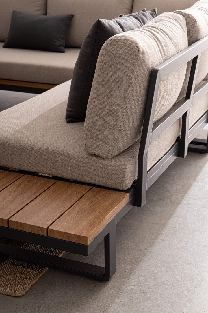 Sitzgruppe C-C Zelmar Anthrazit von Bizzotto – stilvolle Outdoor-Lounge mit Holzoptik-Elementen und wetterfesten Kissen.