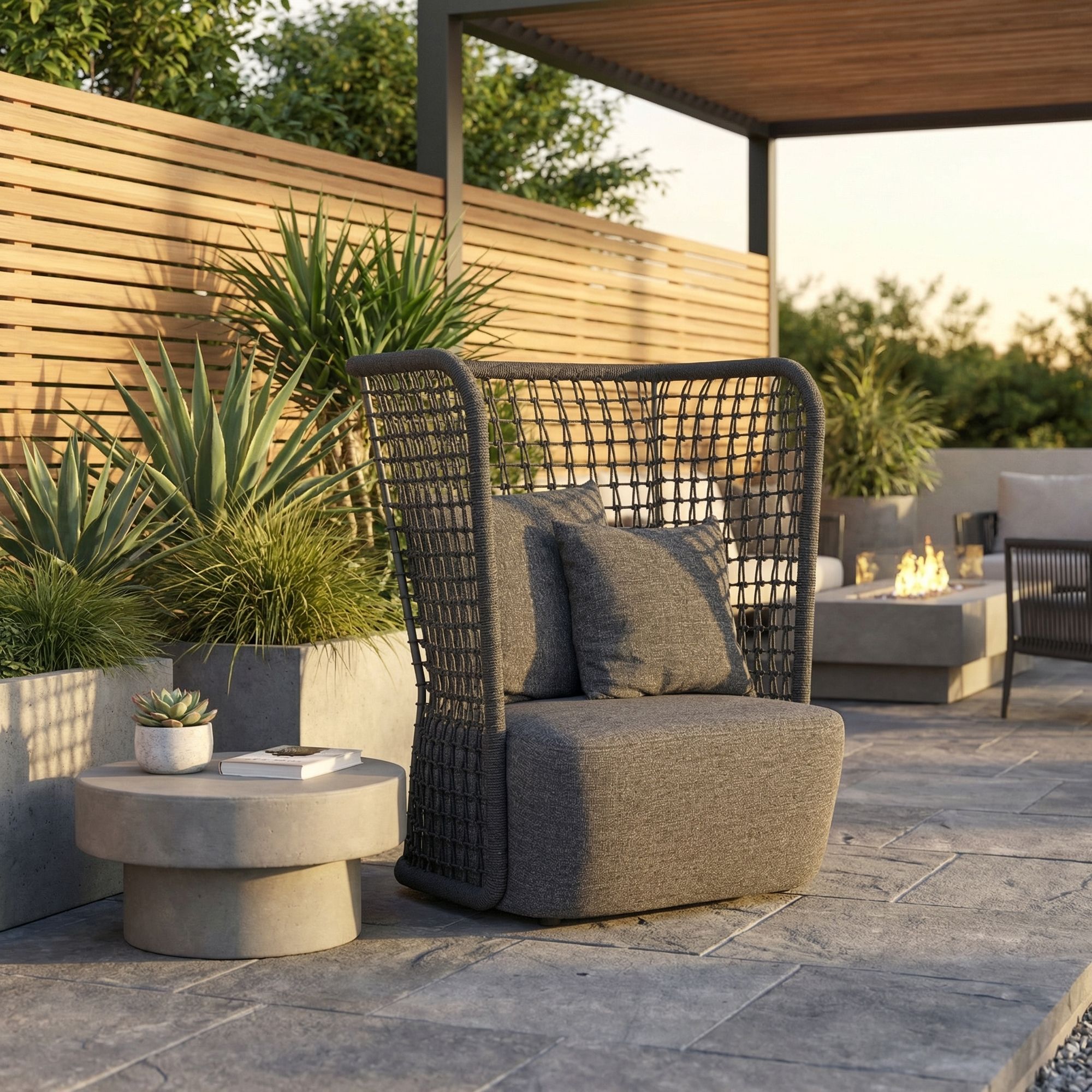 Outdoor Sessel Kollar Anthrazit mit hoher Rückenlehne und Komfortkissen