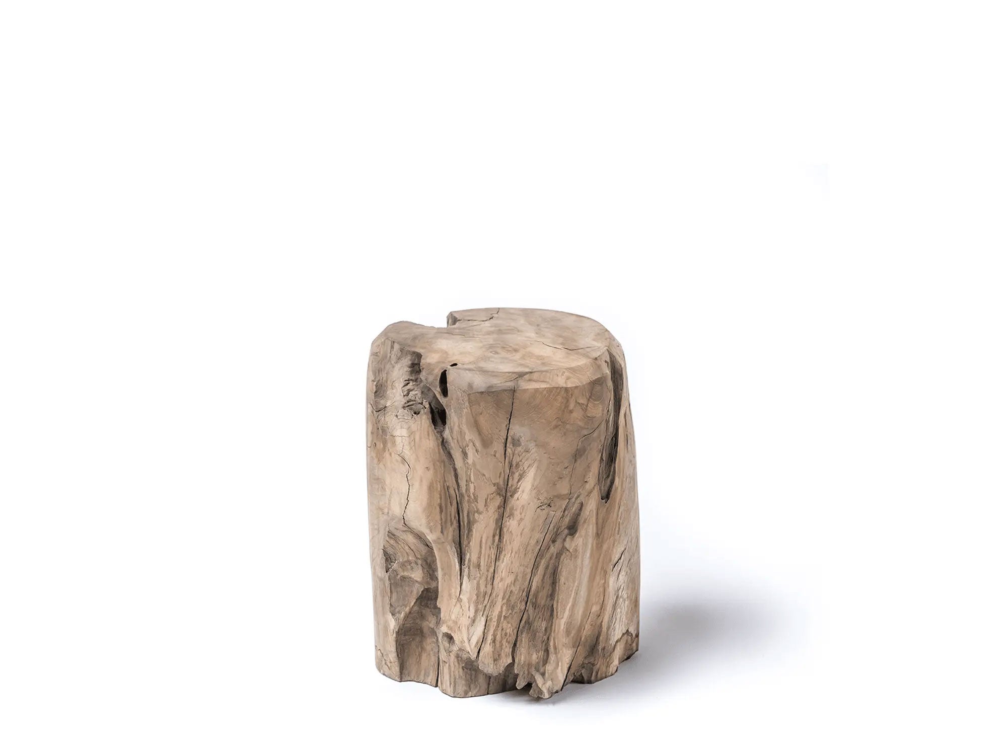 Gommaire Beistelltisch Root Cylinder aus Teakwurzel in Natural Grey | handgefertigtes Unikat