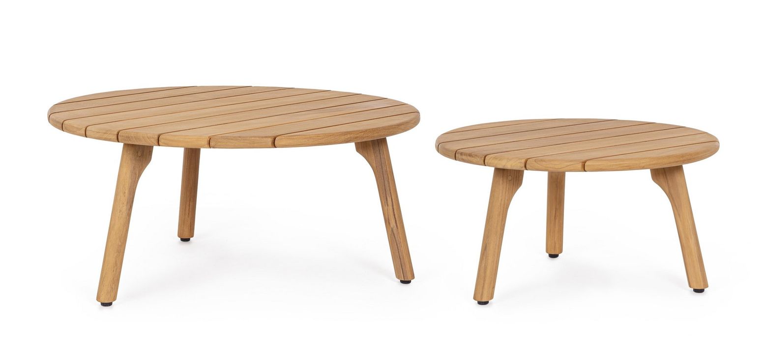 Outdoor Couchtisch Garita Set-2 aus Teakholz mit zwei runden Tischen von Bizzotto