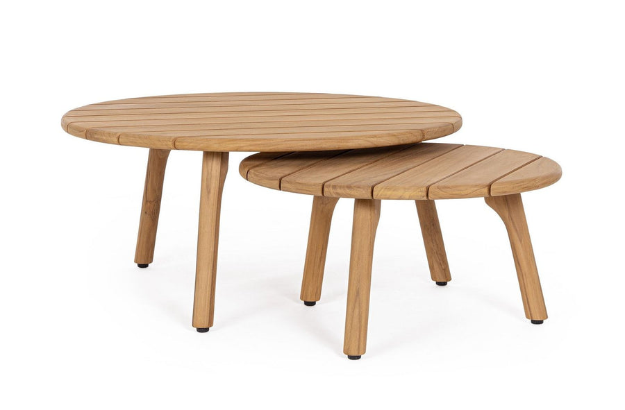 Outdoor Couchtisch Garita Set-2 aus Teakholz mit zwei runden Tischen von Bizzotto