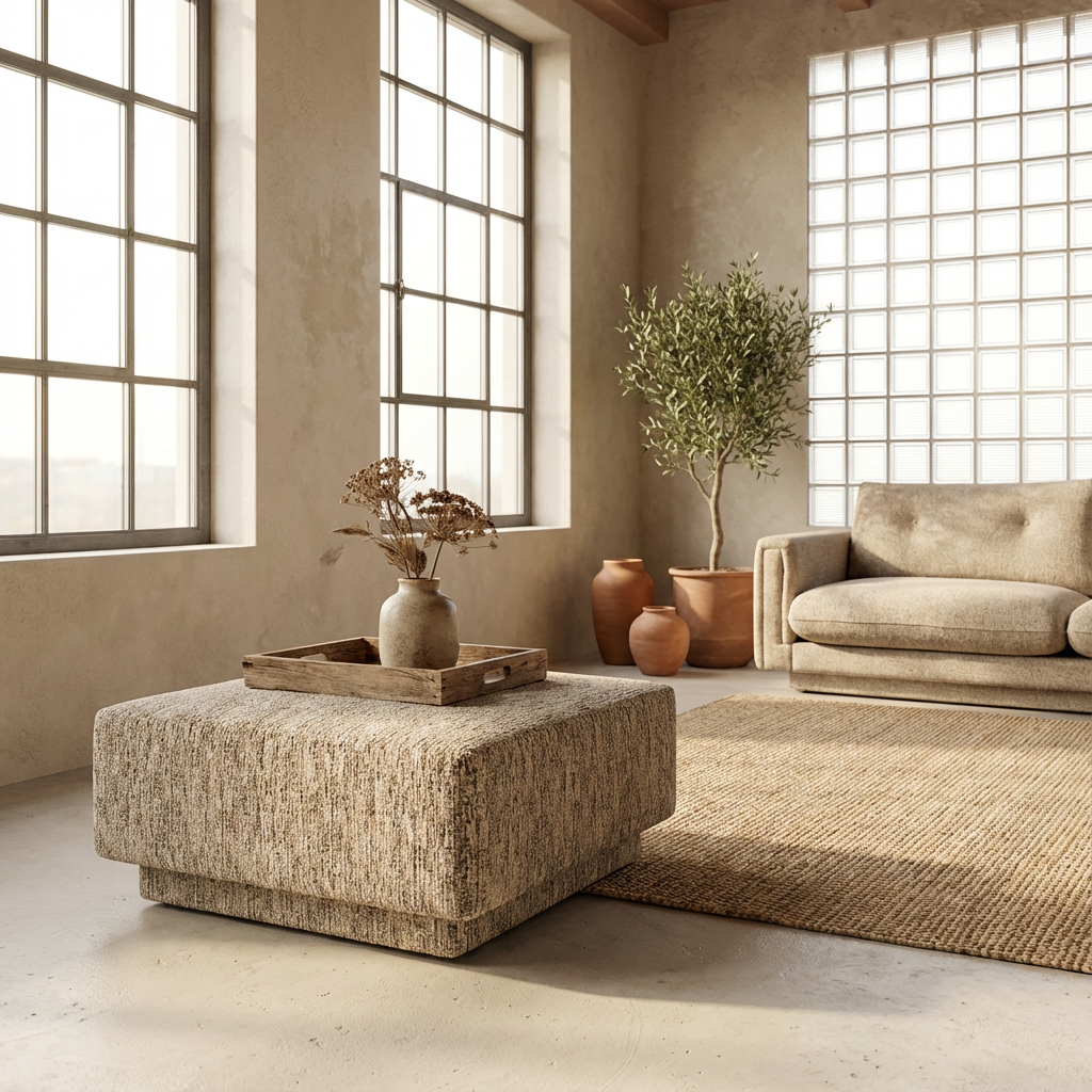 Ottoman Neil von Gommaire | quadratischer Indoor-Hocker mit exklusivem Stoffbezug, handgefertigt in Europa bei STUFF Shop kaufen