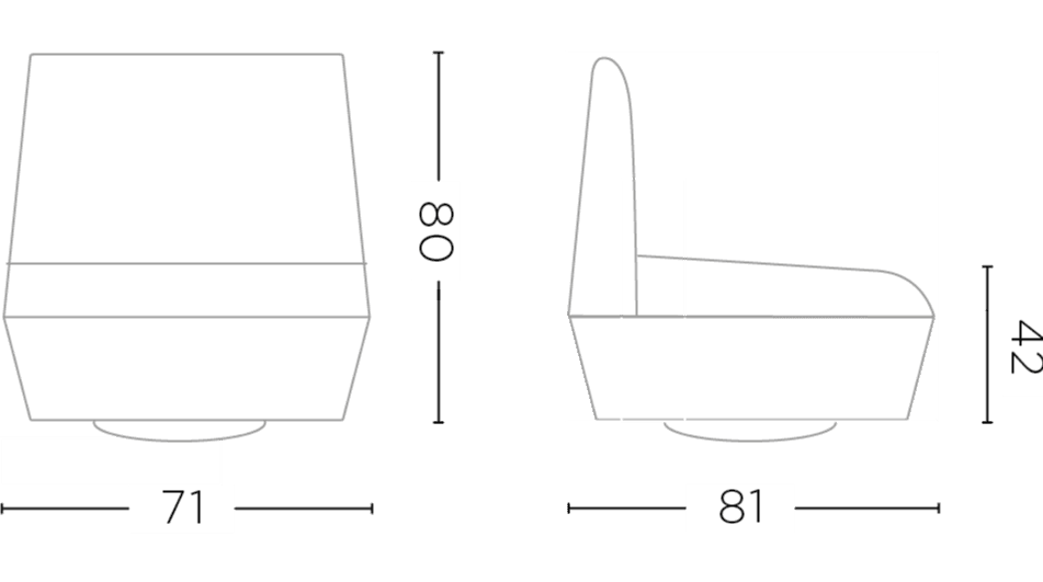 Maßzeichnung Gommaire Club Sessel Jules drehbar Ivory 71 × 81 × 80 cm