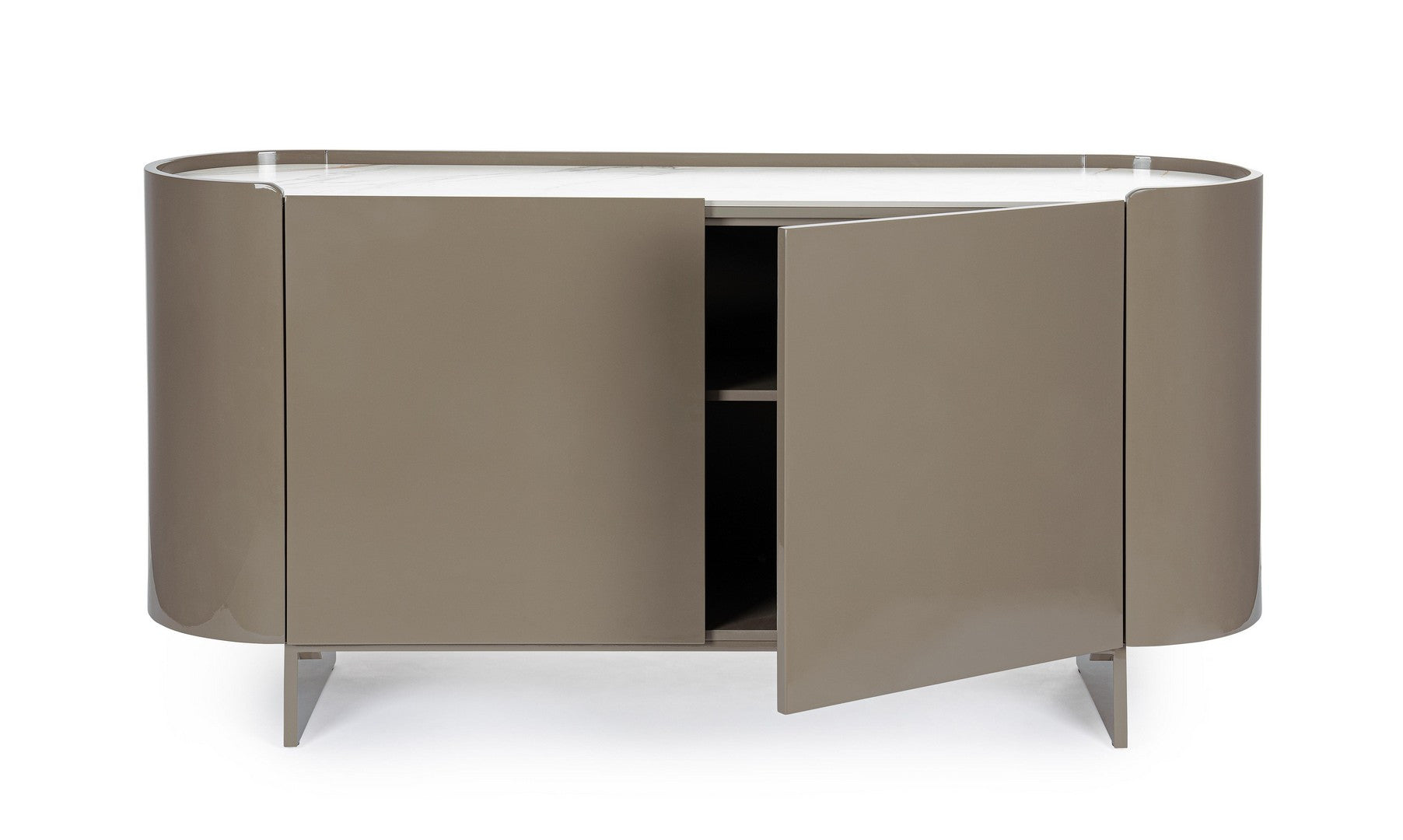 Sideboard Otilia Herb mit geöffneten Türen, Stauraumansicht.