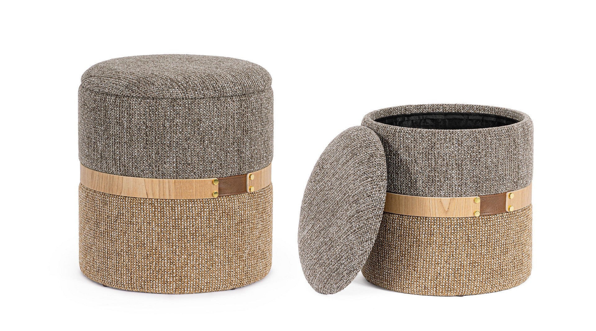 Detailaufnahme Oberfläche | Indoor Sofa Pouf 2Er Set Pouf Behälter Tanya Savana | zeitloses Design, hochwertig verarbeitet, ideal für Wohn- und