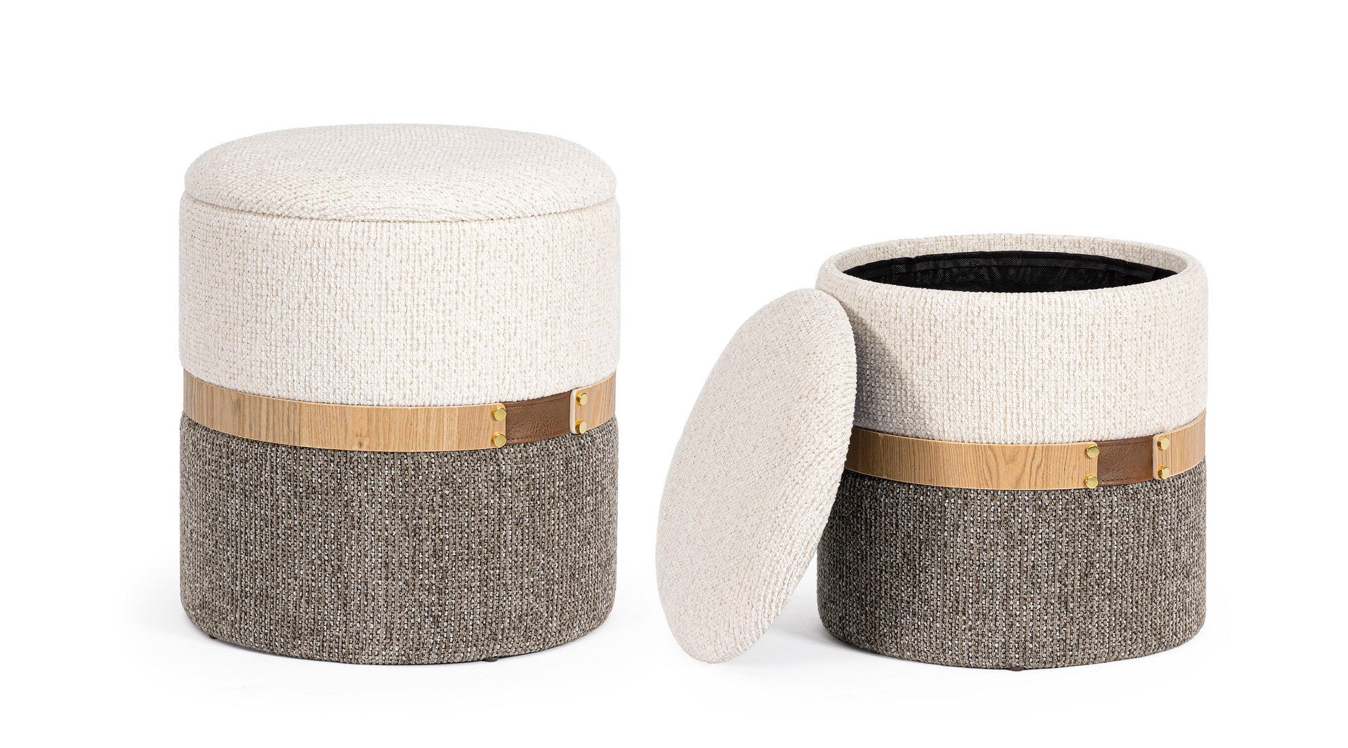 Detailaufnahme Oberfläche | Indoor Sofa Pouf 2Er Set Pouf Behälter Tanya Weiss-Grau