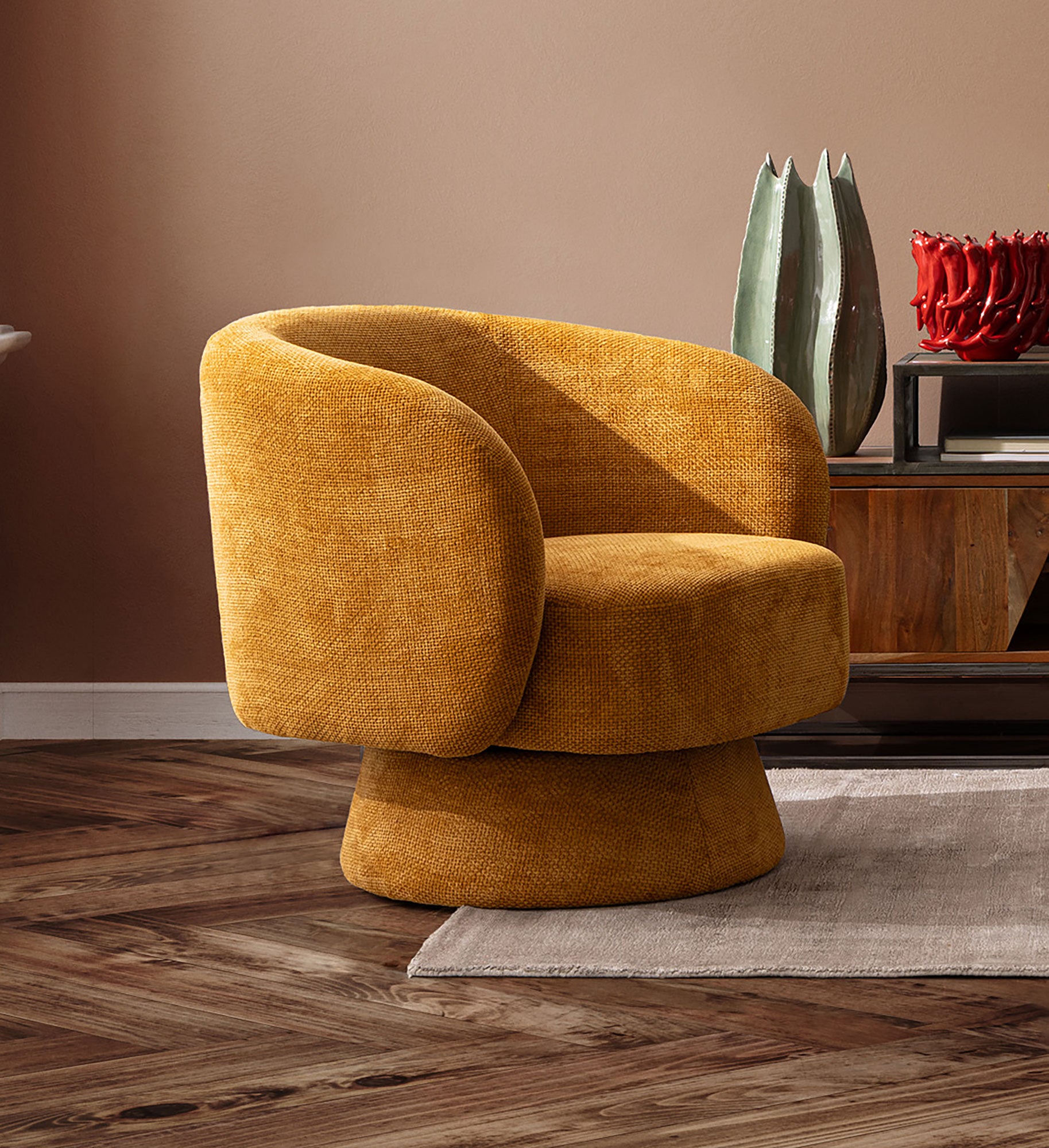 Indoor Sofa Sessel drehbar Julienne Senf | Bizzotto | zeitloses Design, hochwertig verarbeitet, ideal für Wohn- und Essbereich