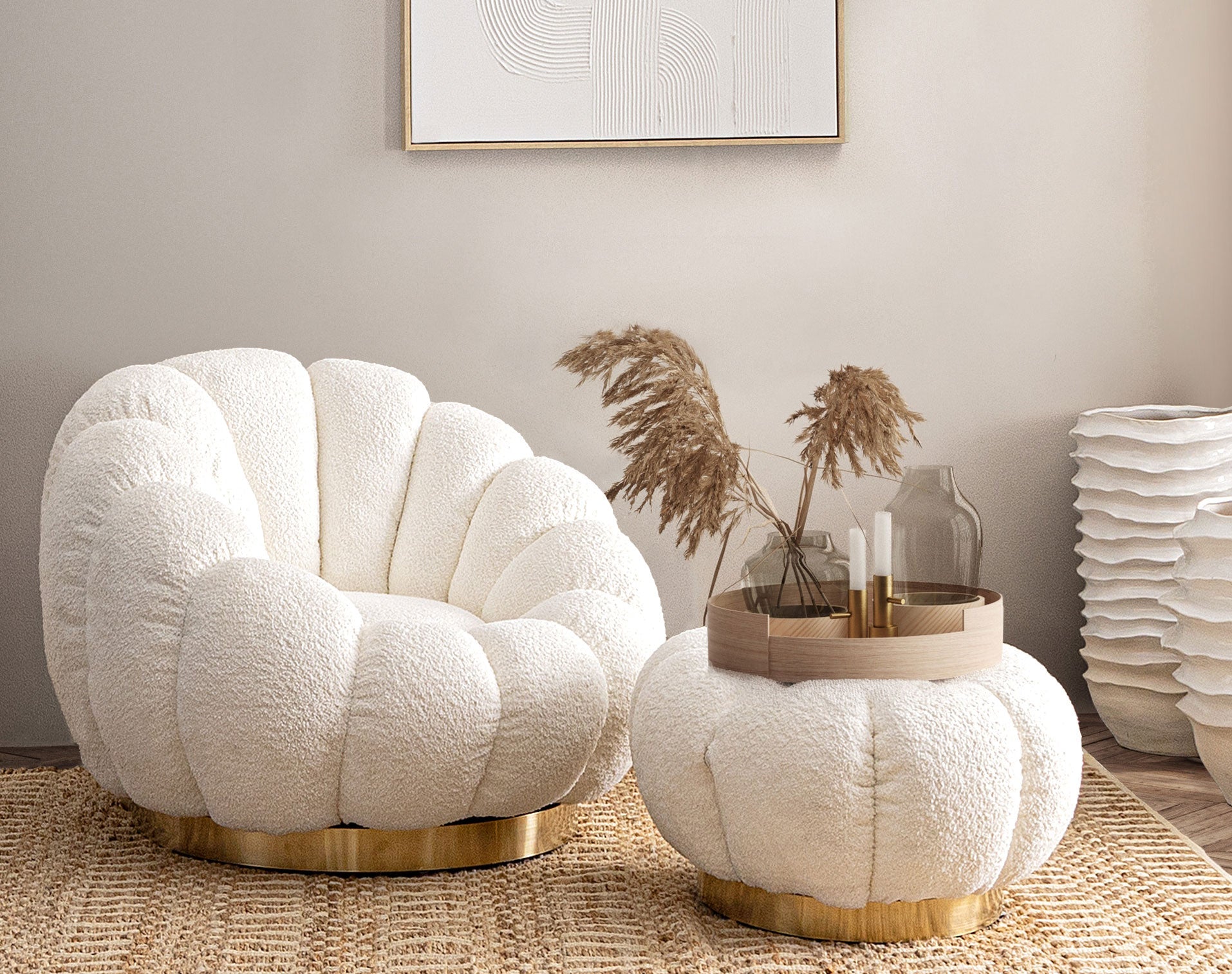 Indoor Sofa Pouf Pouf Florel Weiss in weiß | Bizzotto | zeitloses Design, hochwertig verarbeitet, ideal für Wohn- und Essbereich