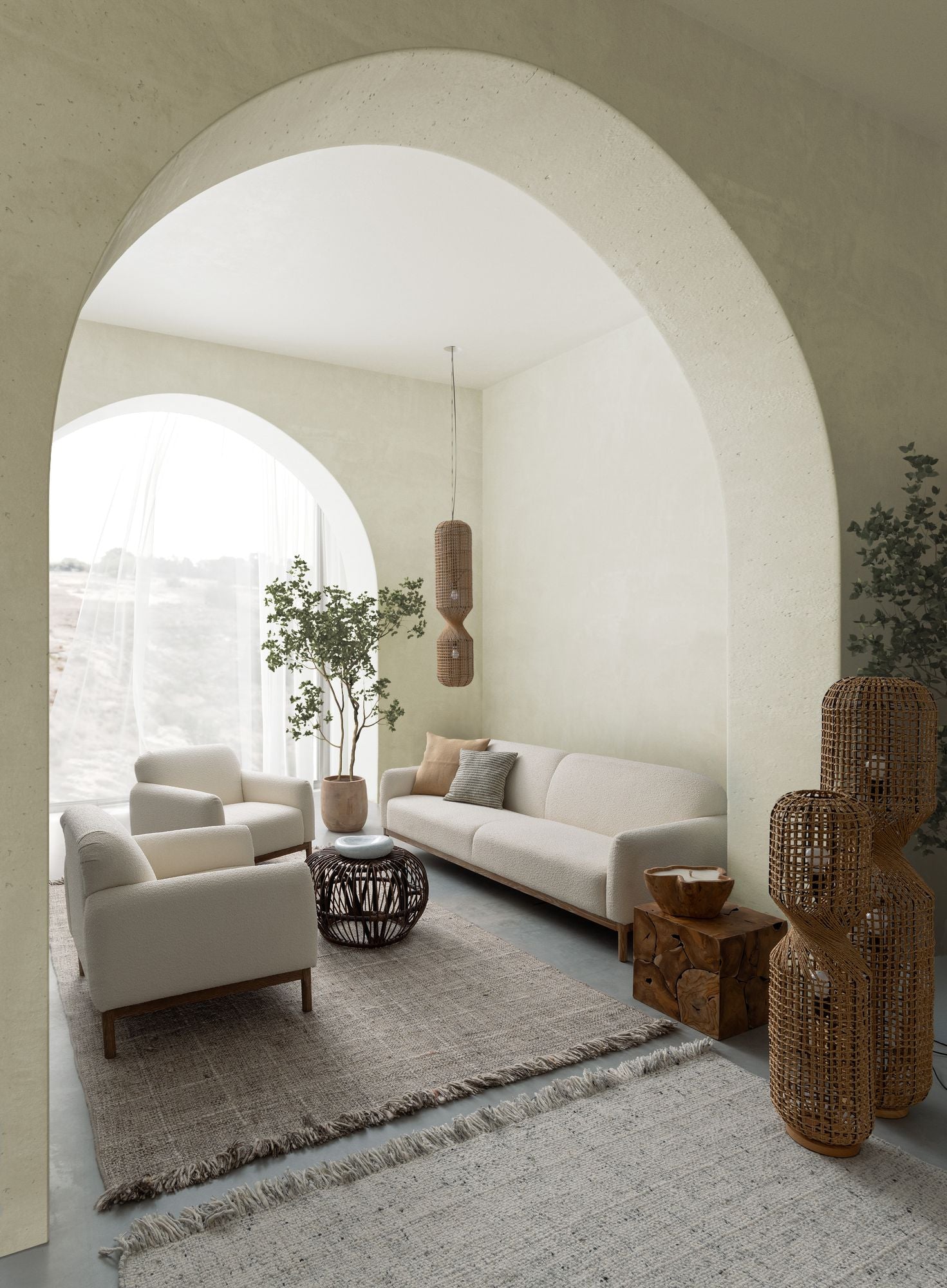 Detailaufnahme Oberfläche | Indoor Sofa Sessel Detroit Naturfarbe Boucle' aus Bouclé