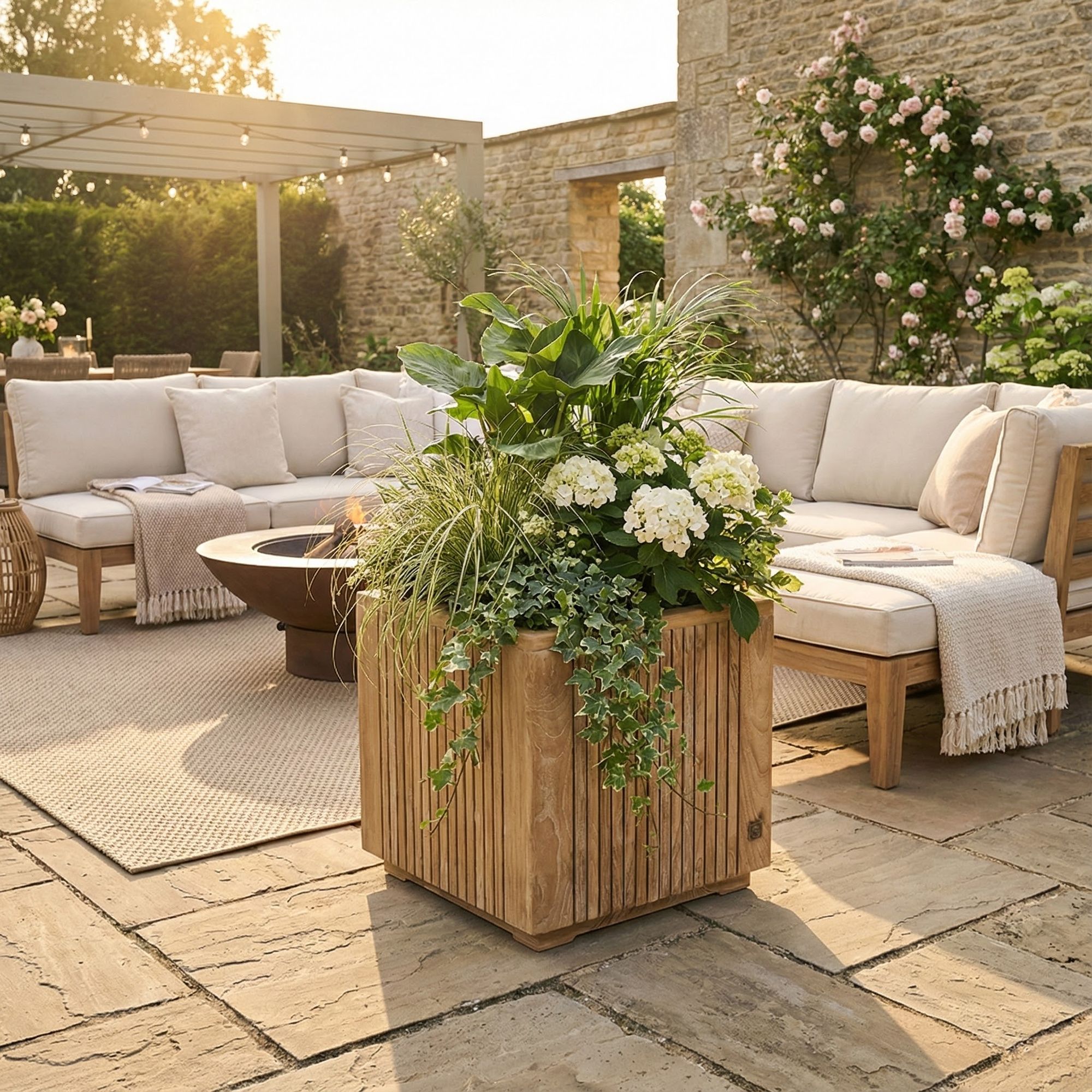 Pflanzkübel Nora auf Terrasse mit Bepflanzung | Gommaire bei STUFF Shop kaufen