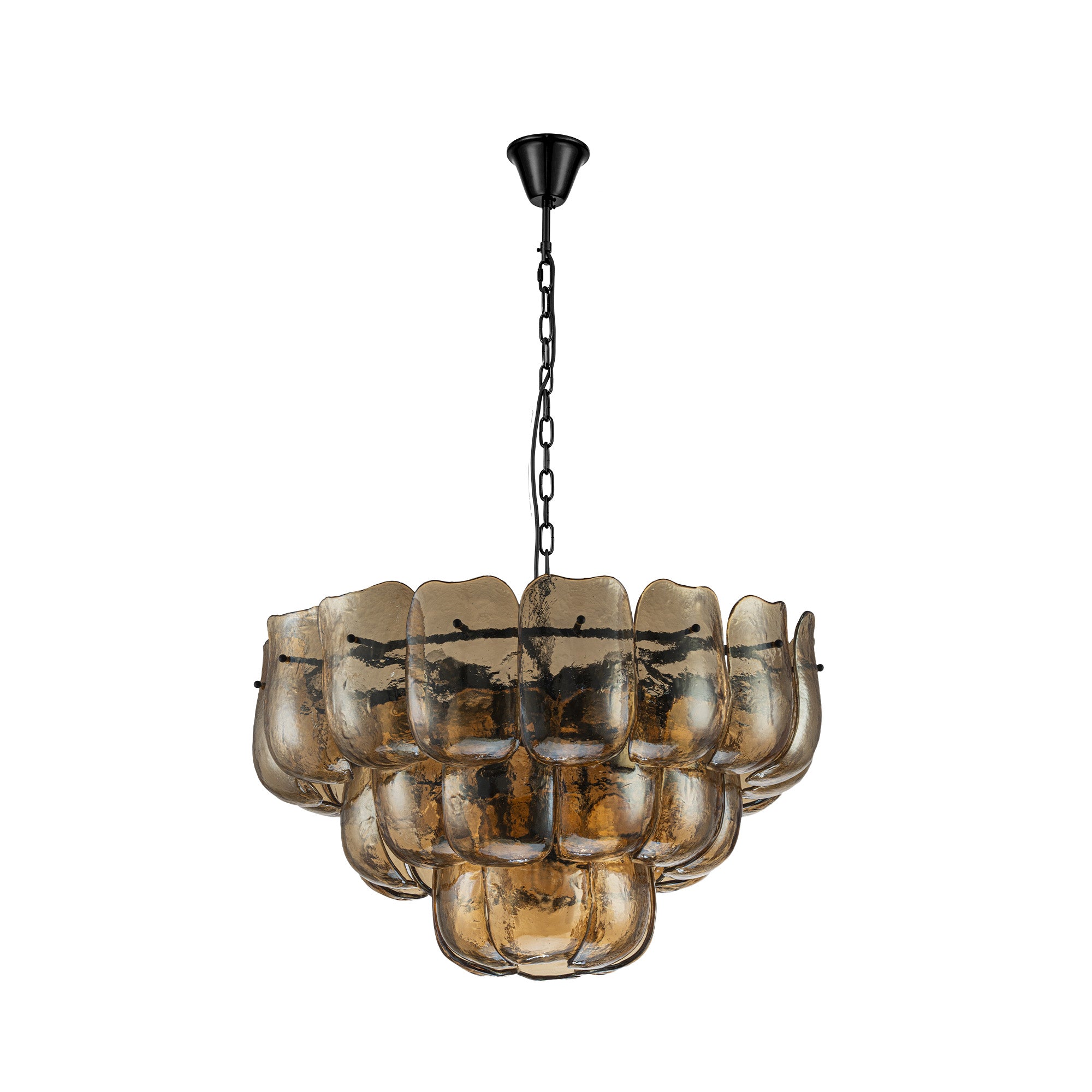 Runde Hängelampe Vila aus amberfarbenem Glas mit skulpturalem Design | PTMD bei STUFF Shop kaufen