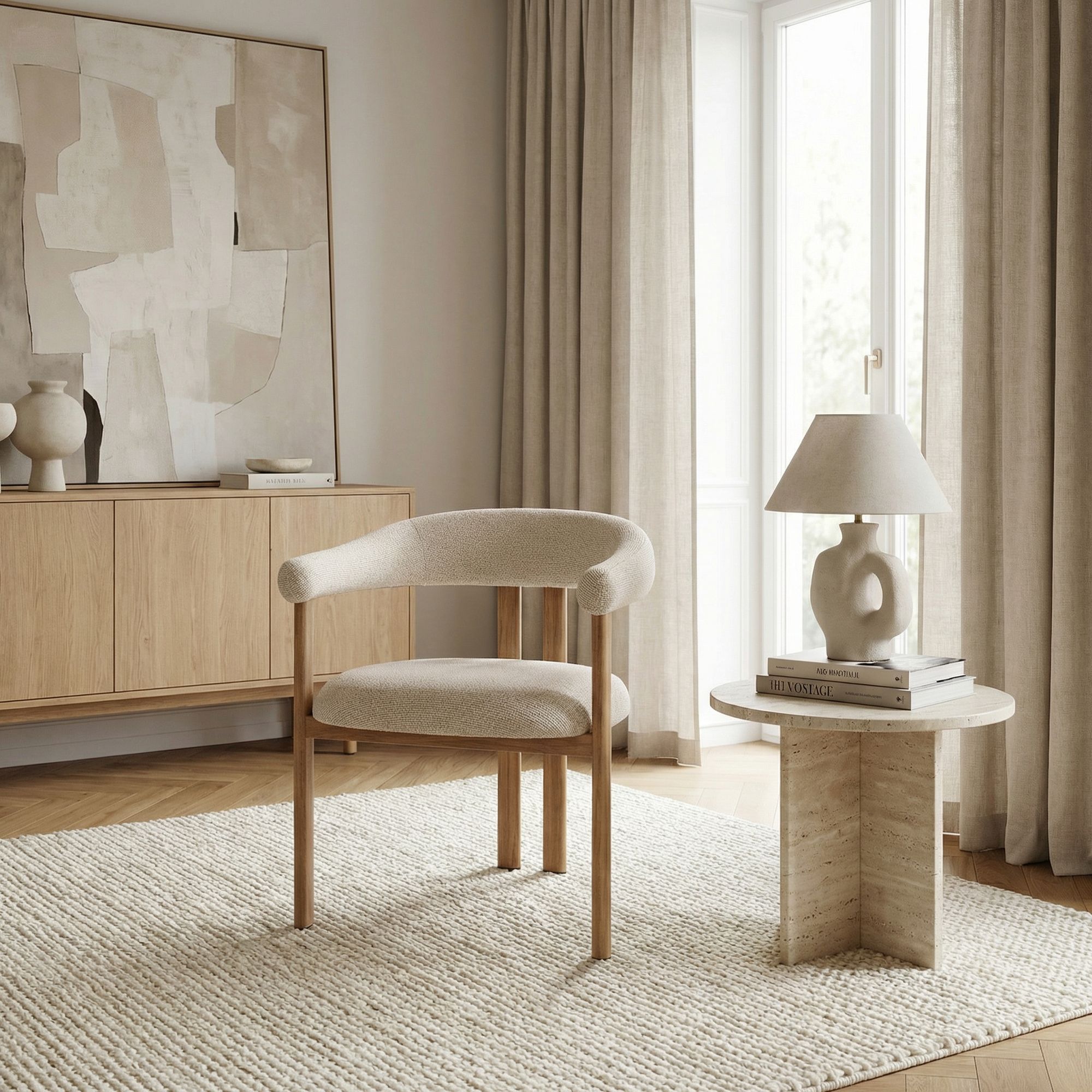 Armlehnenstuhl Giuditta Naturfarbe/leinen